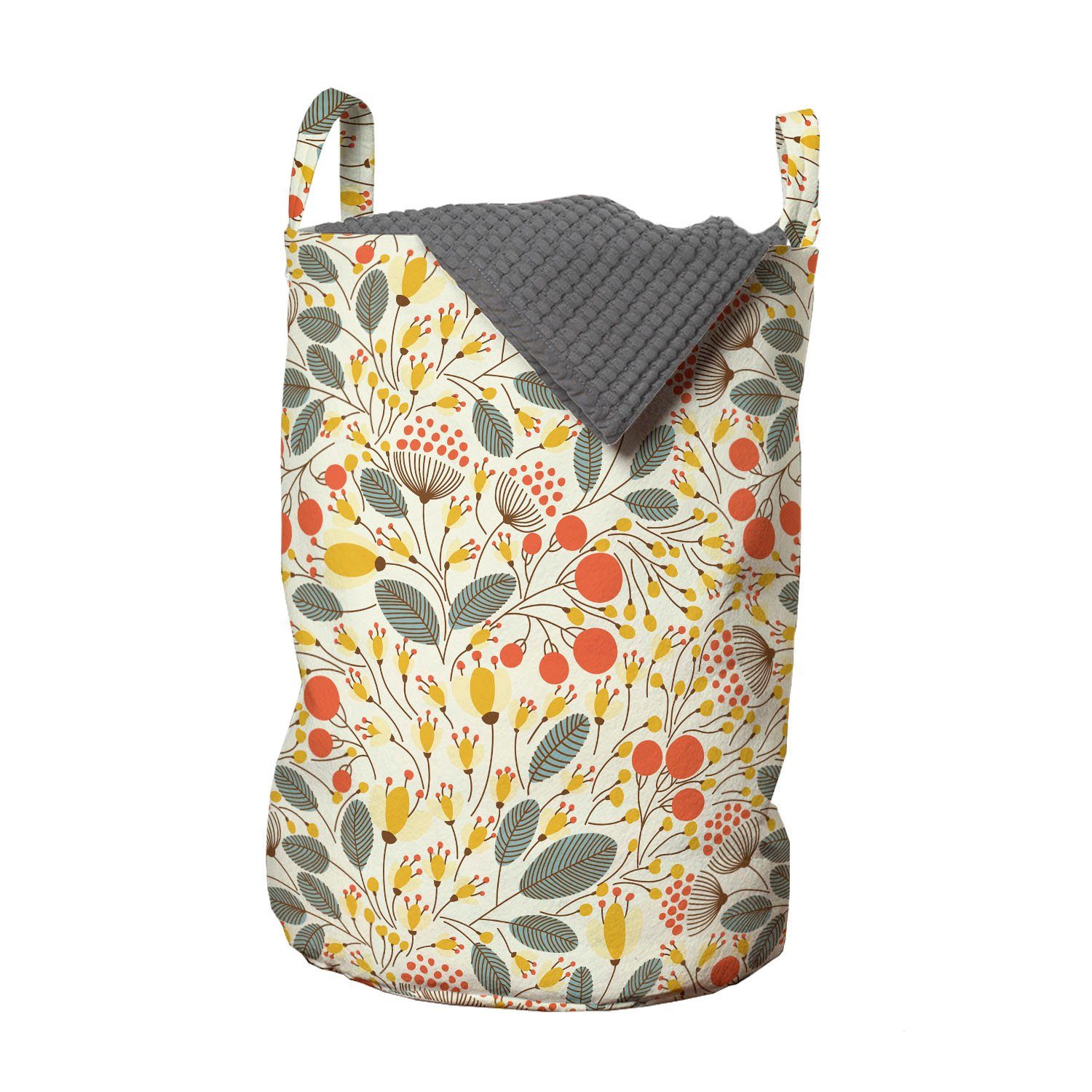 Abakuhaus Wäschesäckchen Wäschekorb mit Griffen Kordelzugverschluss für Waschsalons, Blumen Hand gezeichnete Stil Growth