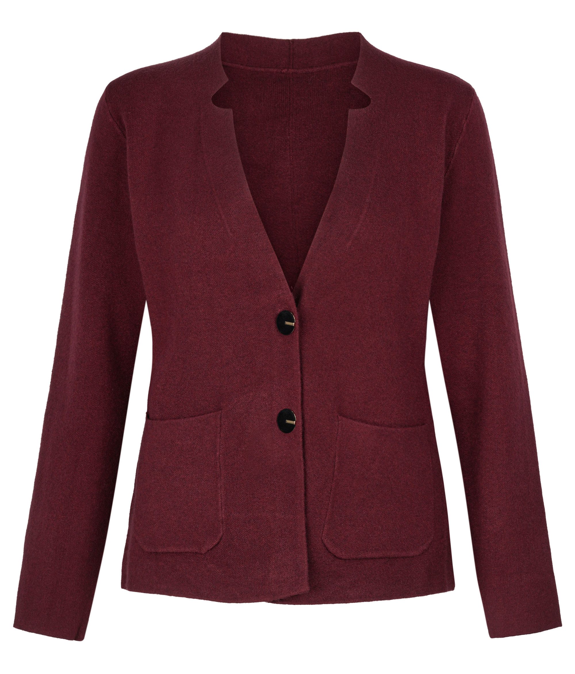 dy_mode Cardigan Damen Cardigan Blazer-Optik Strickjacke V-Ausschnitt Feinstrickjacke in Unifarbe, mit Taschen