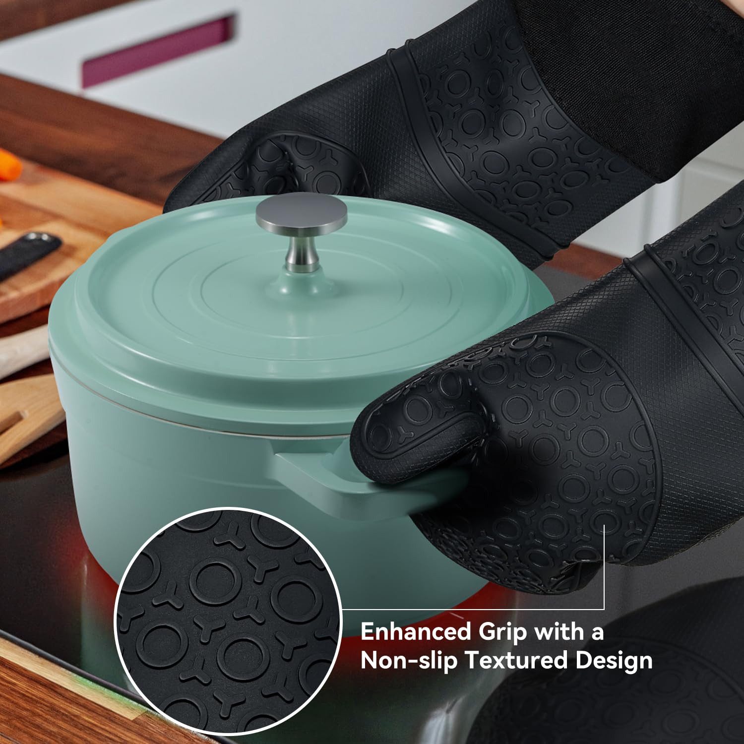 SURFOU Topfhandschuhe Ofenhandschuhe Topflappen Topfhandschuhe 6er Set Lange Backhandschuhe, (Kochhandschuhe, Oven Gloves, Topflappen Handschuh, Ofenhandschuhe Hitzebestaendig, Hitzebeständig bis 260°C, extra langen Handschuhen, BPA-freies Lebensmittel-Silikon & Baumwoll-Futter – Spülmaschinengeeigne, rutschfeste Oberfläche, inkl. Mini-Greifhandschuhen), Rutschschutz, Verlängern, Weich