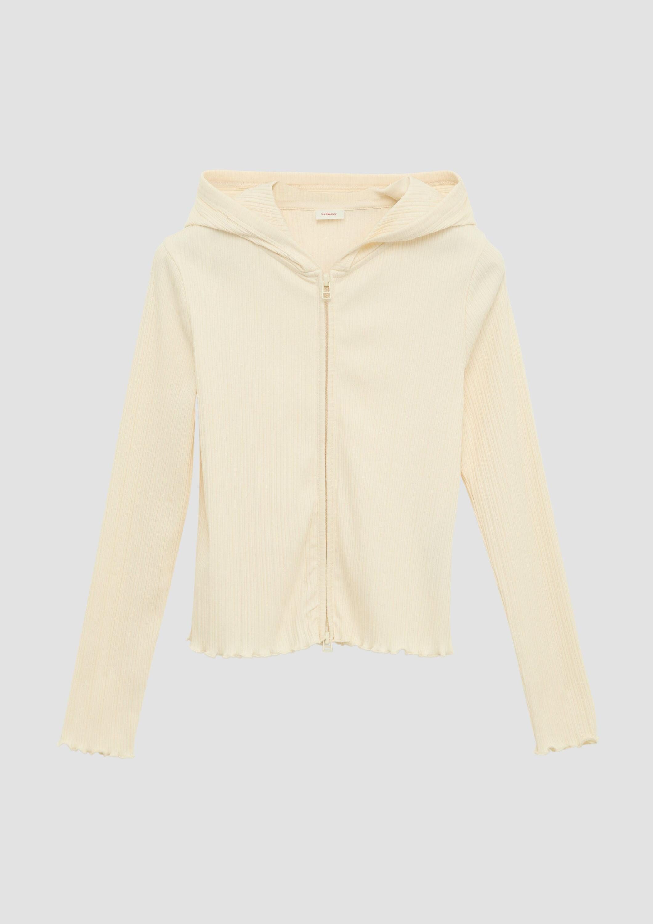 s.Oliver Sweatjacke Sweatshirt Jacke Sweatjacke aus Rippware mit Wellensaum und Zwei-Wege-Reißverschluss