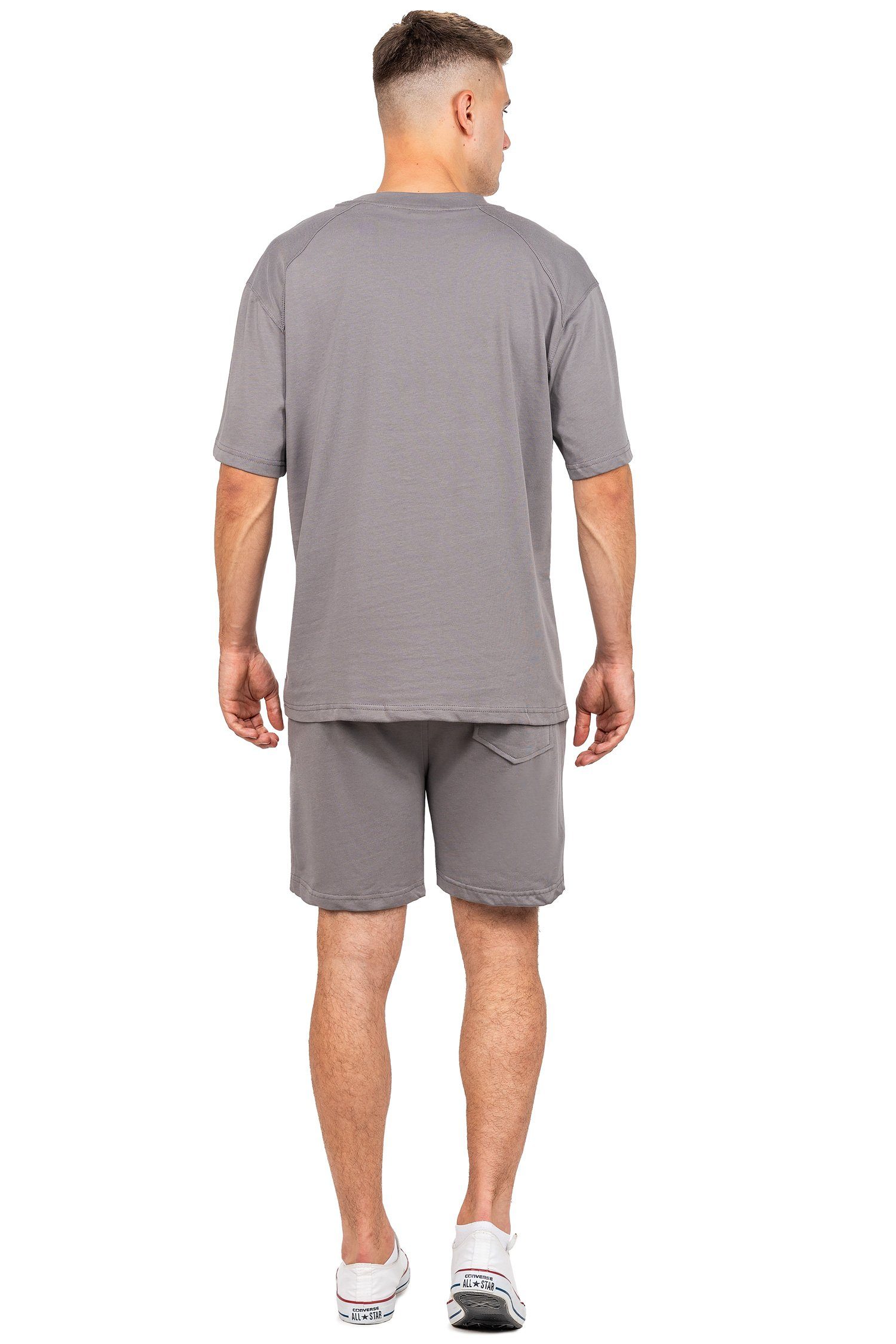 Brust Stitching Oversize-Shirt der Casual auf 22RS033 T-shirt dunkelgrau (1-tlg) mit Reichstadt