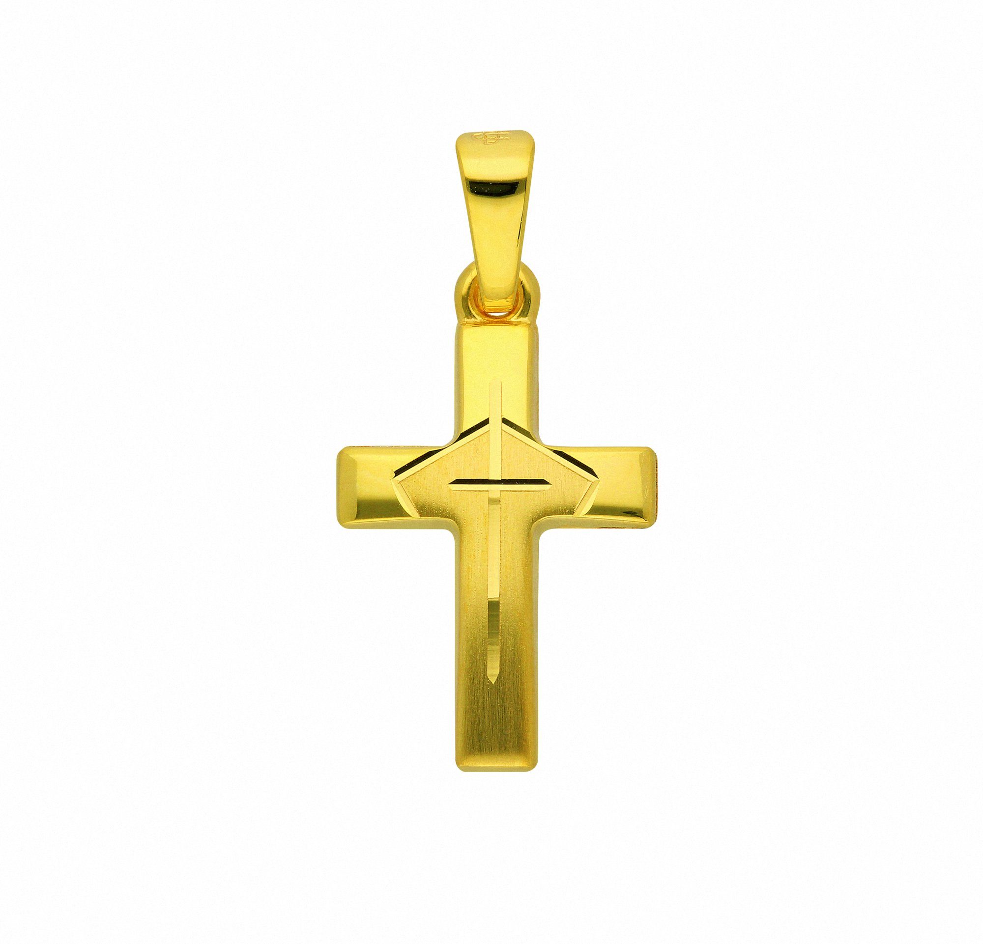 Adelia´s Kette mit Anhänger 585 Gold Kreuz Anhänger, Schmuckset - Set mit  Halskette, Maße des Anhängers - Breite 11,3 mm - Höhe 15,5 mm