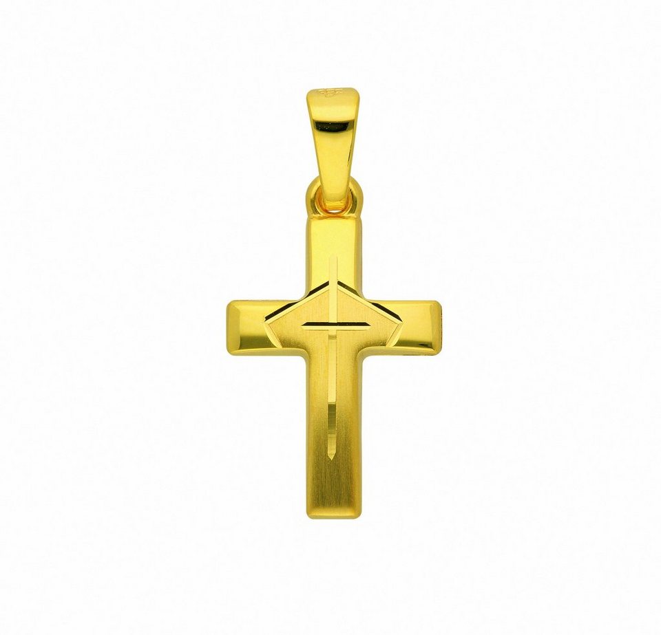 Adelia´s Kette mit Anhänger 585 Gold Kreuz Anhänger, Schmuckset - Set mit  Halskette, Maße des Anhängers - Breite 11,3 mm - Höhe 15,5 mm