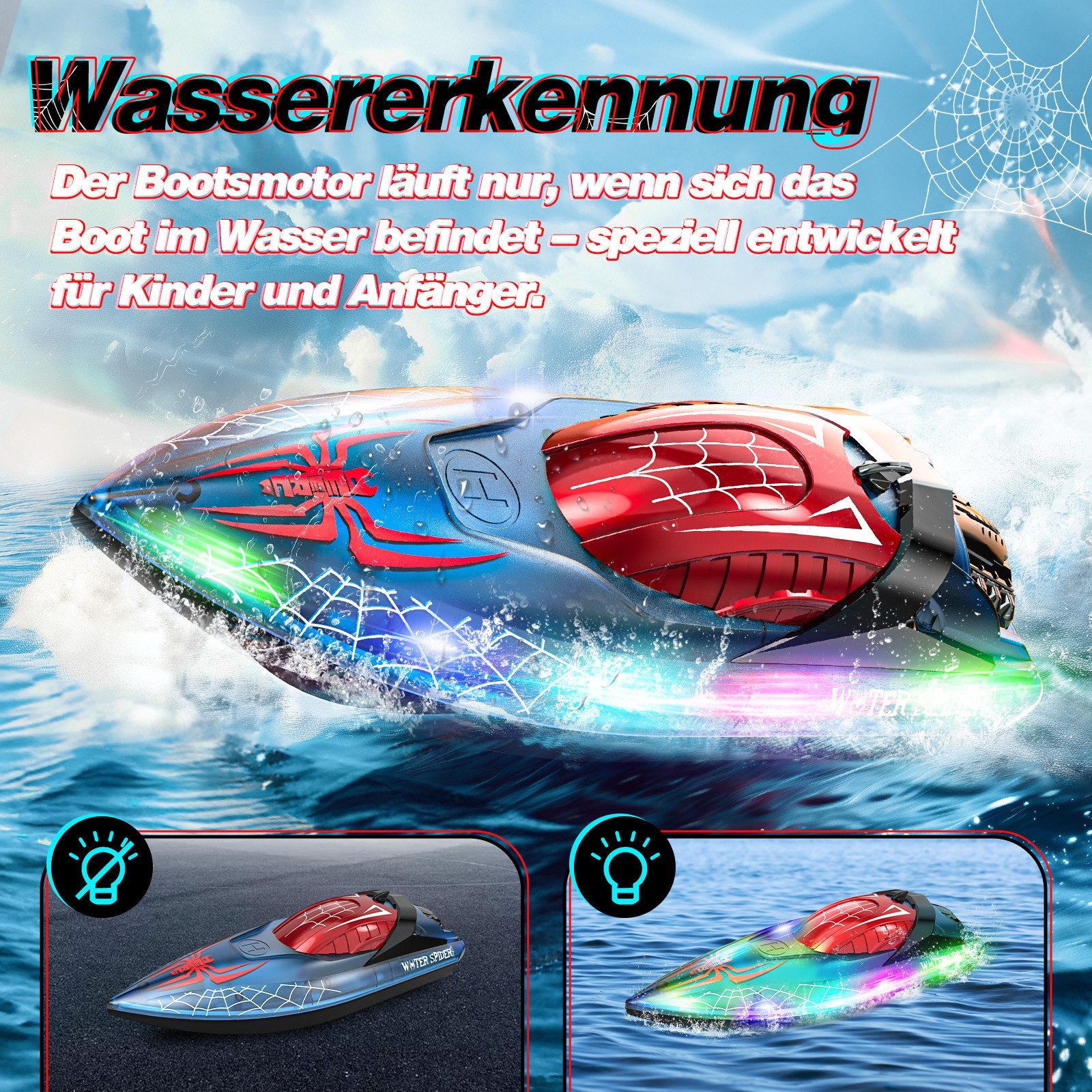 DEERC RC-Boot mit LED, 15 km/h, 2 Akkus, 80 Min Laufzeit, Spielzeug ab 8 Ja günstig online kaufen