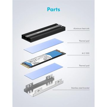 GRAUGEAR Computer-Kühler Kühlkörper Kit für PlayStation 5 Speichererweiterung, SSD M.2NVMe2280 Aluminium, 2 Wärmeleitpads, PS5 Kühlung