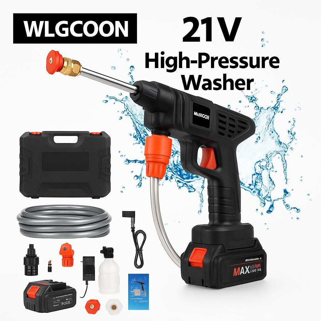 Akku-Hochdruckreiniger Hochdruckreiniger mit Zwei 21V 24Ah Akku, 110W Leistung, drei Düsen
