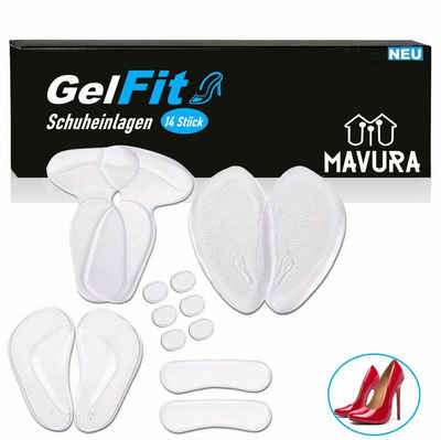 MAVURA Luftkissen-Schuheinlage GelFit Deluxe Schuh Gel Einlagen Set Fersen Schuheinlagen (Schuhpolster Fersenpolster Fersenkissen Ballenpolster), Gel Sohlen Kissen Polster High Heel Grips [14 teilig]