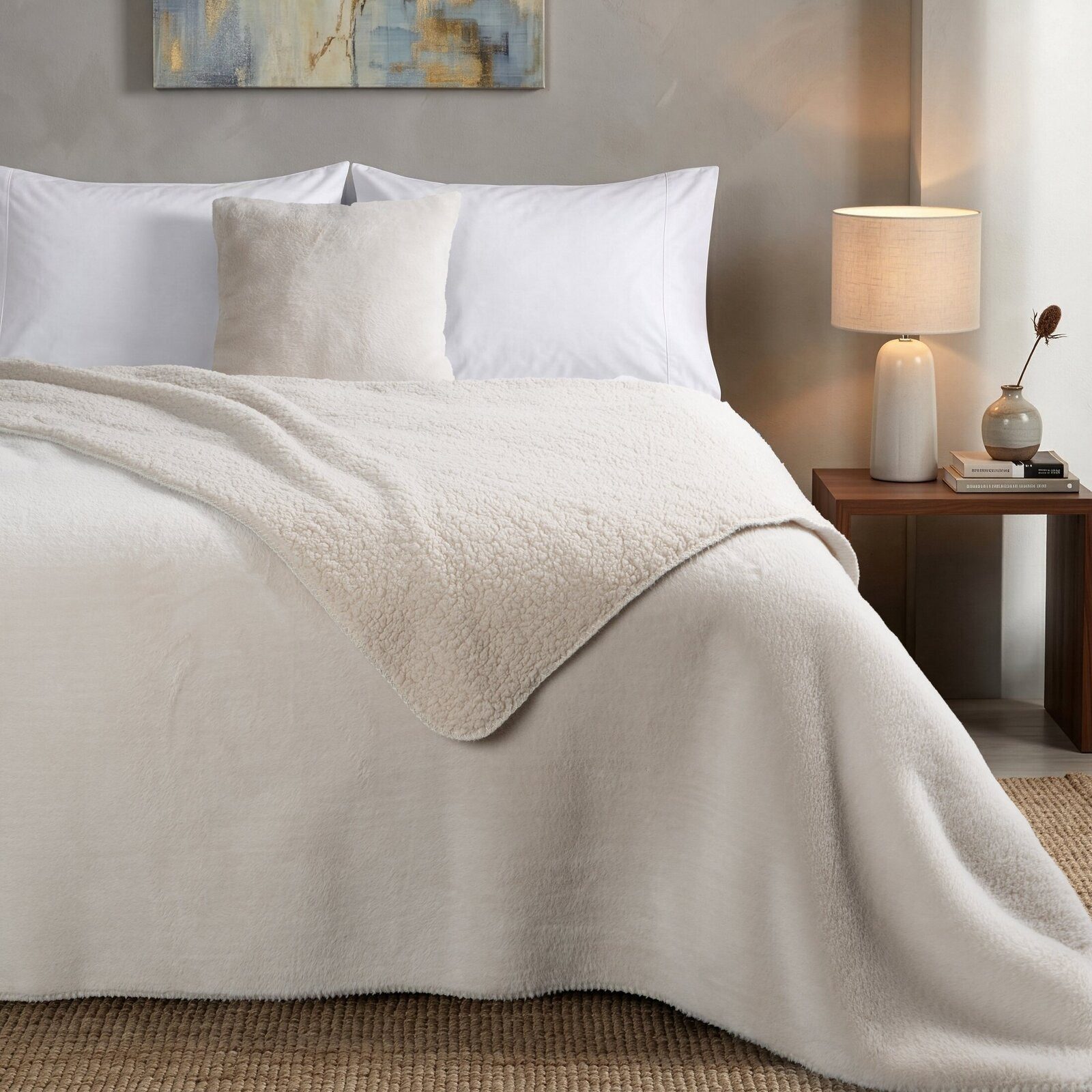 Eurofirany Tagesdecke Fellbettüberwurf NINA, Felloptik, eleganter Überwurf für Bett & Sofa beidseitig, kuschelweich