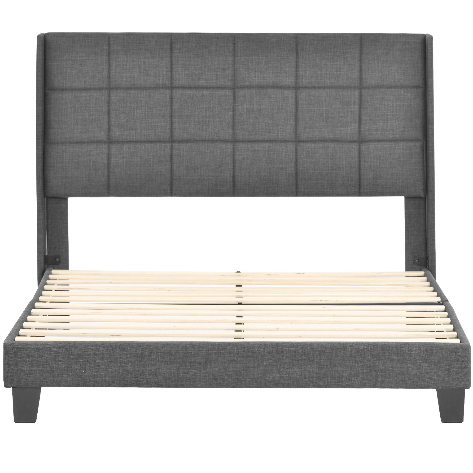 Polsterbett (Doppelbett mit Matratze), Holzbett 140x200cm, Lattenrost aus Holz, Gepolstertes Kopfteil, Leinen