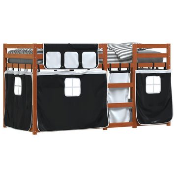 vidaXL Bett Etagenbett mit Vorhängen Weiß & Schwarz 90x190 cm Kiefernholz