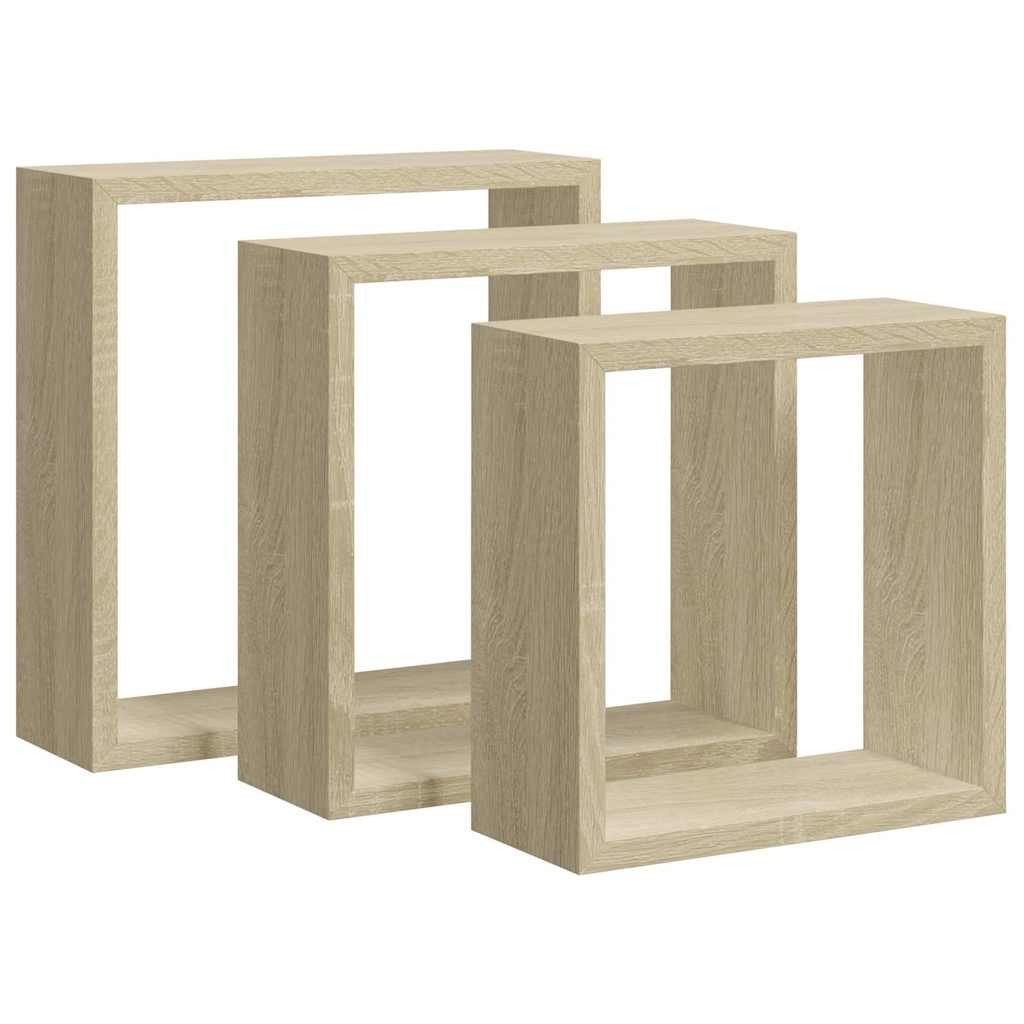 furnicato Regalwürfel 3er Set Wand-Würfelregale MDF Sonoma-Eiche 30x10x30 cm, 27x10x27 cm