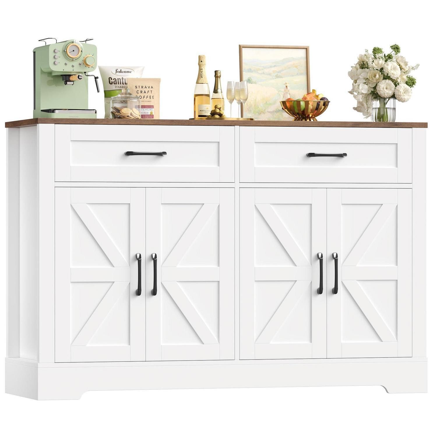 LuxusKollektion Küchenbuffet Sideboard Küchenschrank 2 Schubladen 4 Türen Wohnzimmer Weiß & Braun