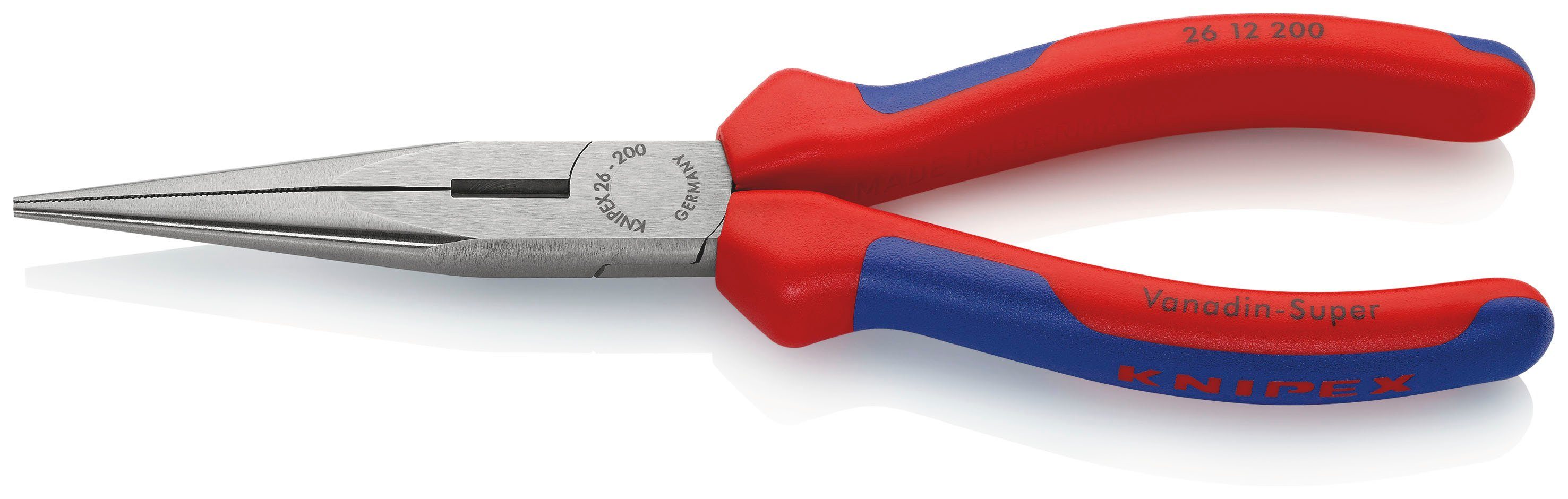 Knipex Flachrundzange 26 12 200 mit Schneide (Storchschnabelzange), 1-tlg., schwarz atramentiert, mit Mehrkomponenten-Hüllen 200 mm