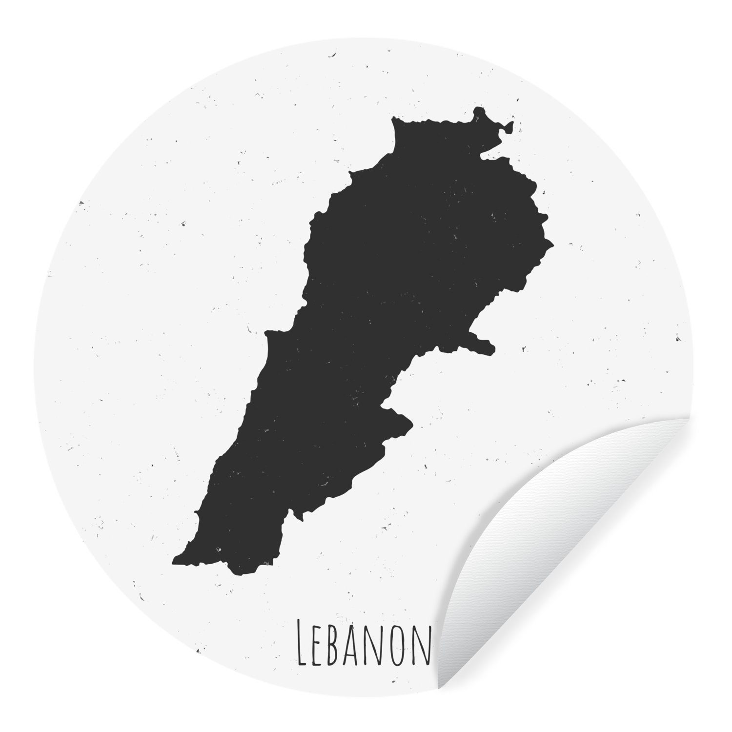 MuchoWow Wandsticker Illustration einer schwarzen Karte des Libanon (1 St), Tapetenkreis für Kinderzimmer, Tapetenaufkleber, Rund, Wohnzimmer