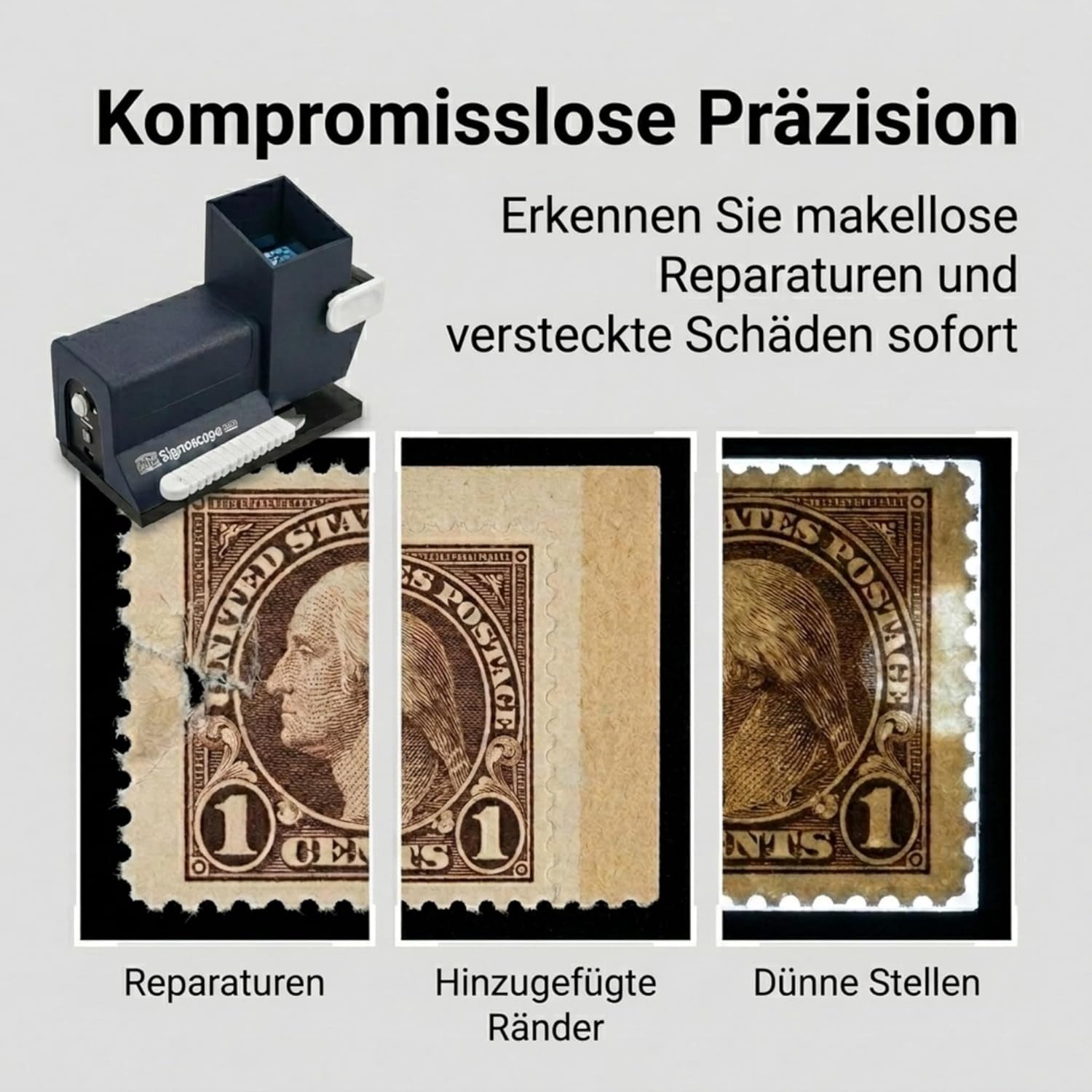 Safe-Album Wasserzeichenfinder Wasserzeichenprüfer SAFE 9901 I vom Hersteller Auf- und Durchlichtmikroskop (Aufdeckung von Fälschungen, Reparaturen & Papierunregelmäßigkeiten)