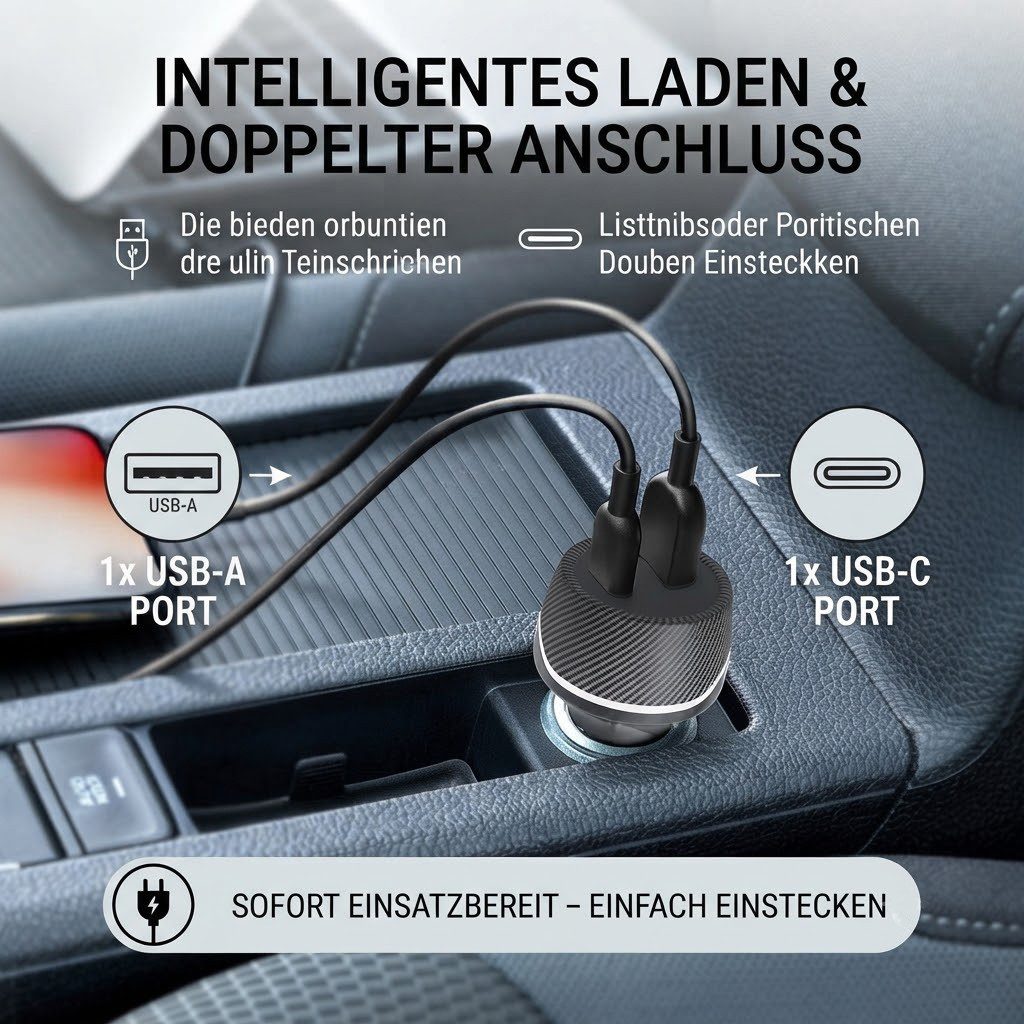 ibettertec Zigarettenanzünder, Auto Ladegerät USB, KFZ Ladegerät USB-Ladegerät (kompatibel mit Apple Find My (nur iOS), USB-C, USB 3.0 Typ A zu AV OUT/Digital, 2 USB Ladeanschlüsse)