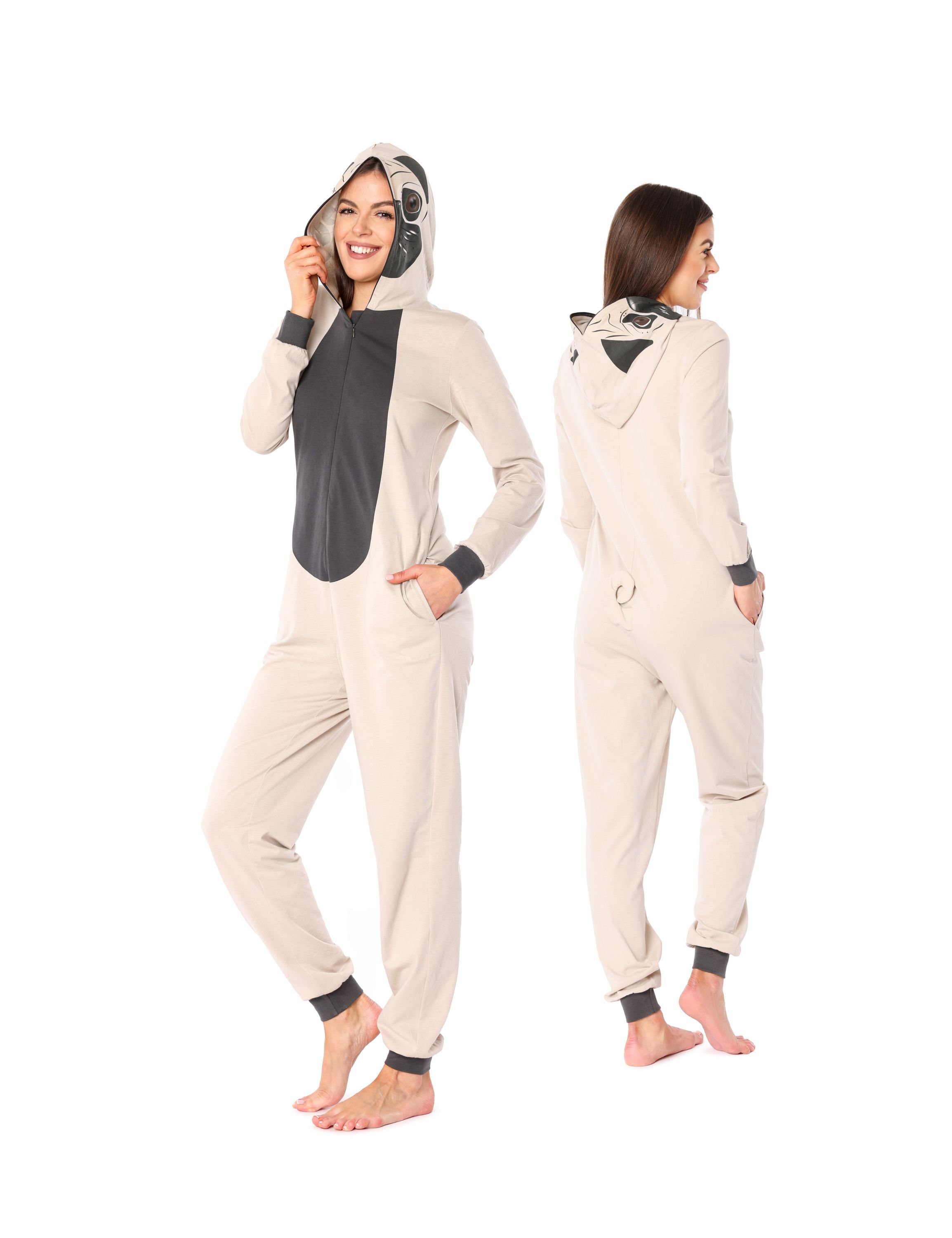 Ladeheid Schlafanzug Damen Schlafoverall Jumpsuit mit Kapuze LA40-234 Karnevalskostüm ohne