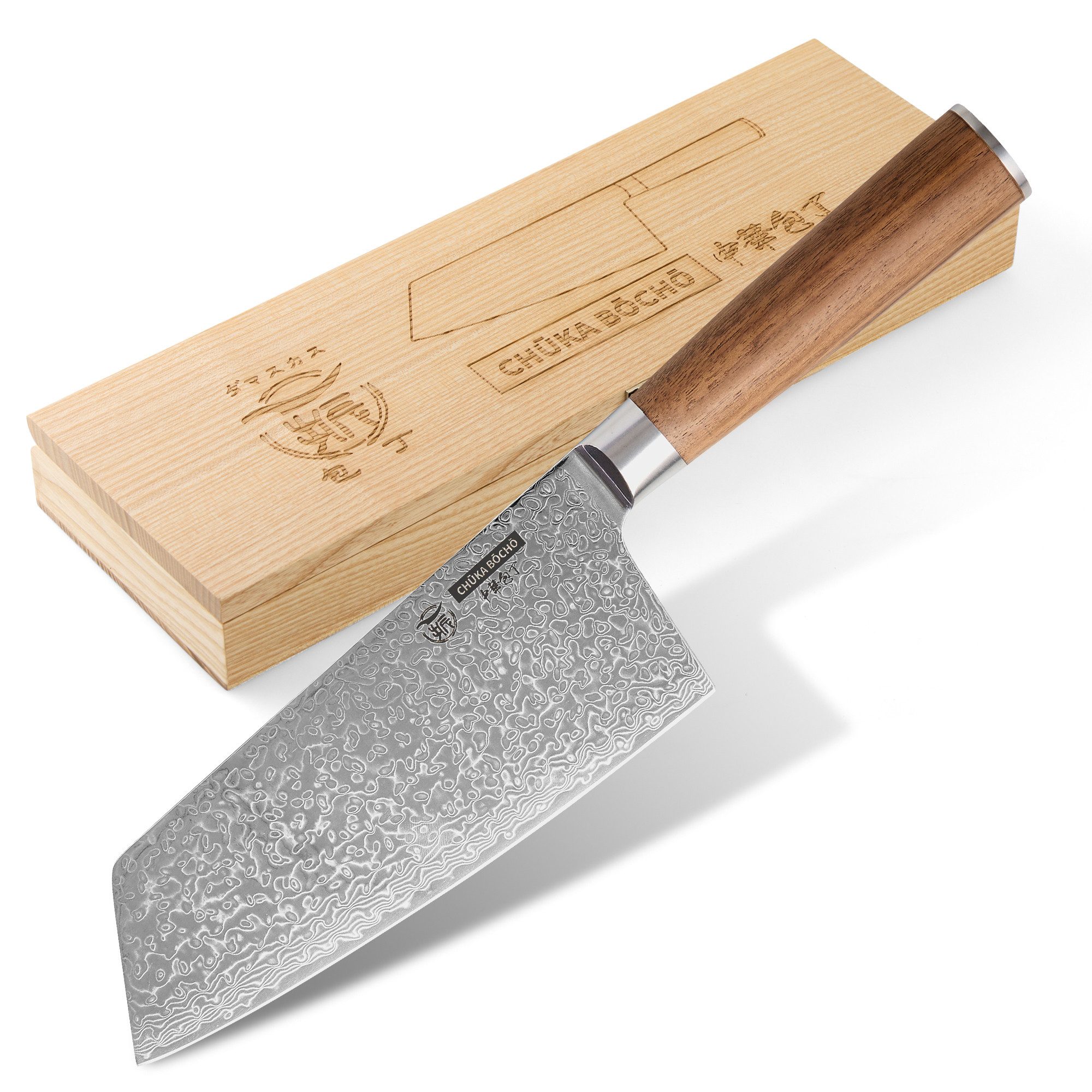 HITOFURI® Damastmesser HITOFURI® CHUKA BOCHO Damaskusmesser Universalmesser Premium Messer, inkl. einer edlen Holzbox, Messerscheide, Pflegetuch sowie Pflegeöl