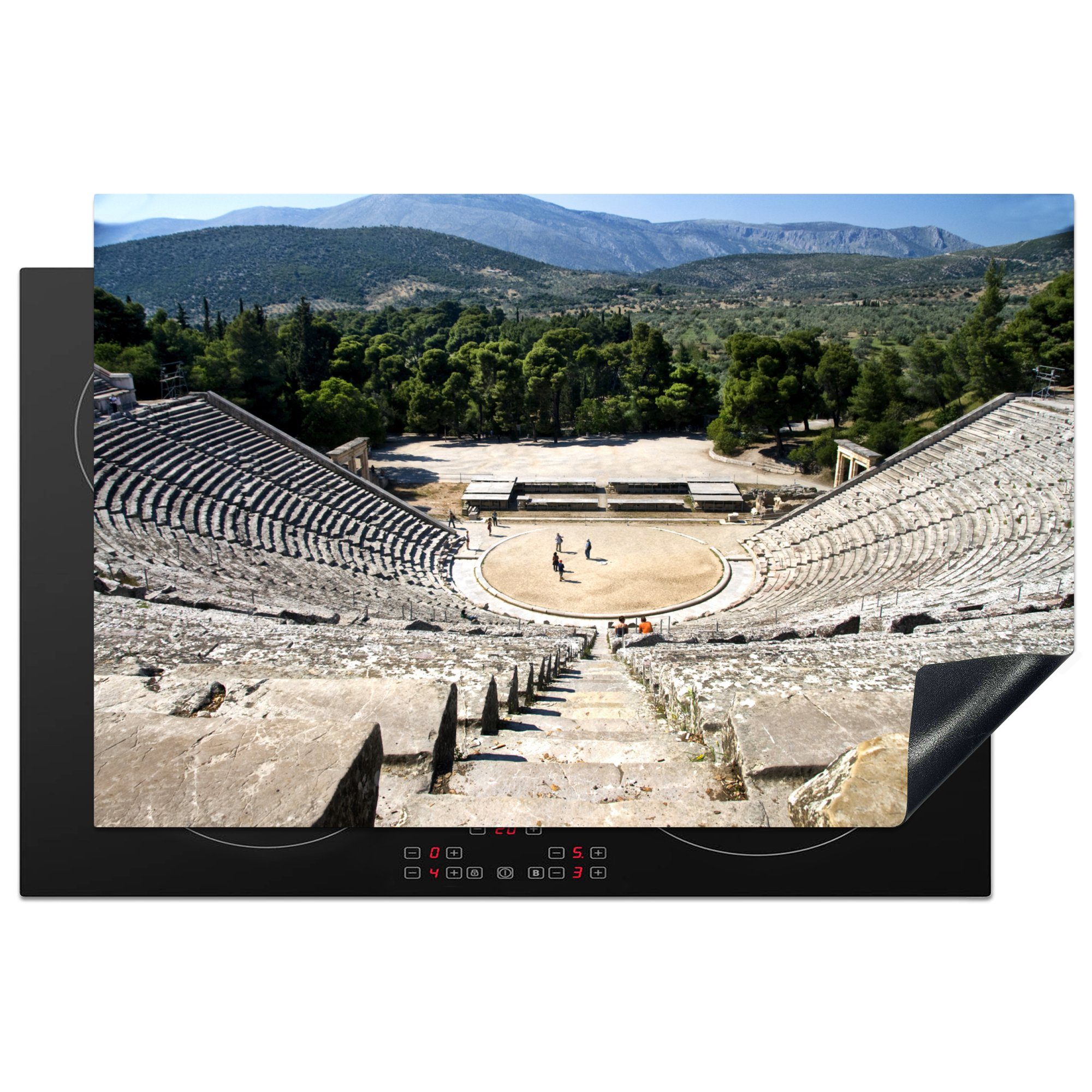 MuchoWow Herdblende-/Abdeckplatte Griechische Arena, Vinyl, (1 tlg), 81x52 cm, Induktionskochfeld Schutz für die küche, Ceranfeldabdeckung