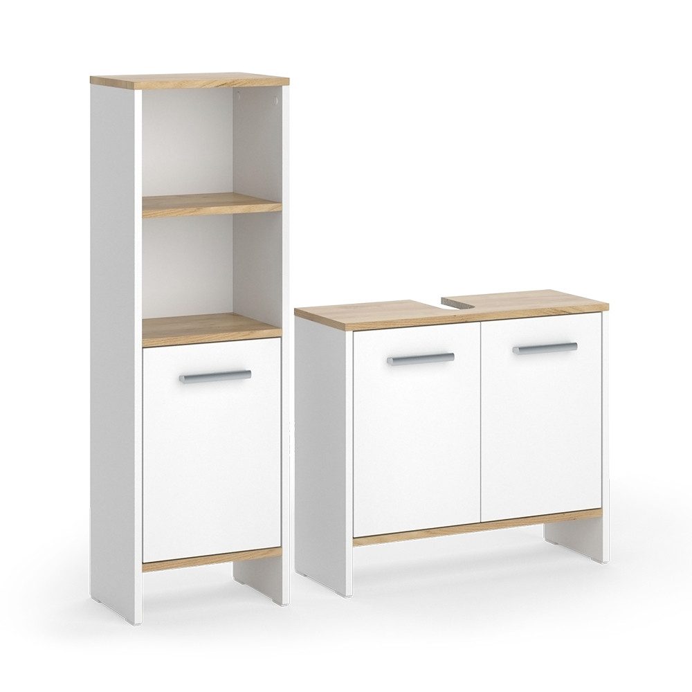 Vicco Badmöbel-Set Karli, Weiß/Goldkraft Eiche, 2 günstig online kaufen