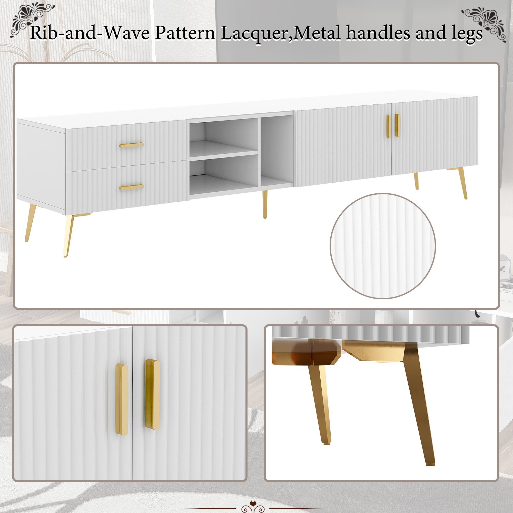 (weiß) TV-Schrank 75-Zoll-Fernseher, Lowboards, (Medienkonsole TV-Boards TV-Konsolentisch WISHDOR für Entertainment-Center, Entertainment-Center, TV-Ständer modernes