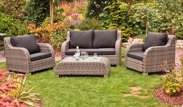 Lounge-Gruppe BRIGHTON Alu/Kunststoffgeflecht halbrund dunkelgrau Garden Pleasure