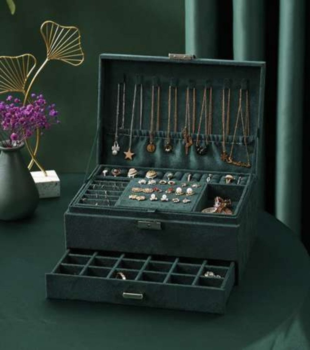 soulima Schmuckkasten Schmuckschatulle Etui Schmuckbox (Spar-Set, 1 St., sichere Aufbewahrung), 8 Kettenaufhänger, 15 Ringplätze, 18 Ohrringplätze, Uhrenfach – Bild 4 von 5