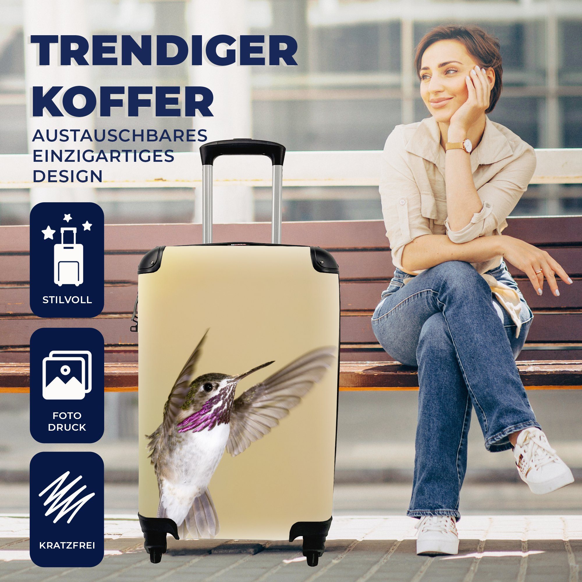 MuchoWow Handgepäckkoffer Kolibri - Vogel Reisetasche für Reisekoffer Rollen, mit Trolley, rollen, Ferien, 4 - Handgepäck Lila
