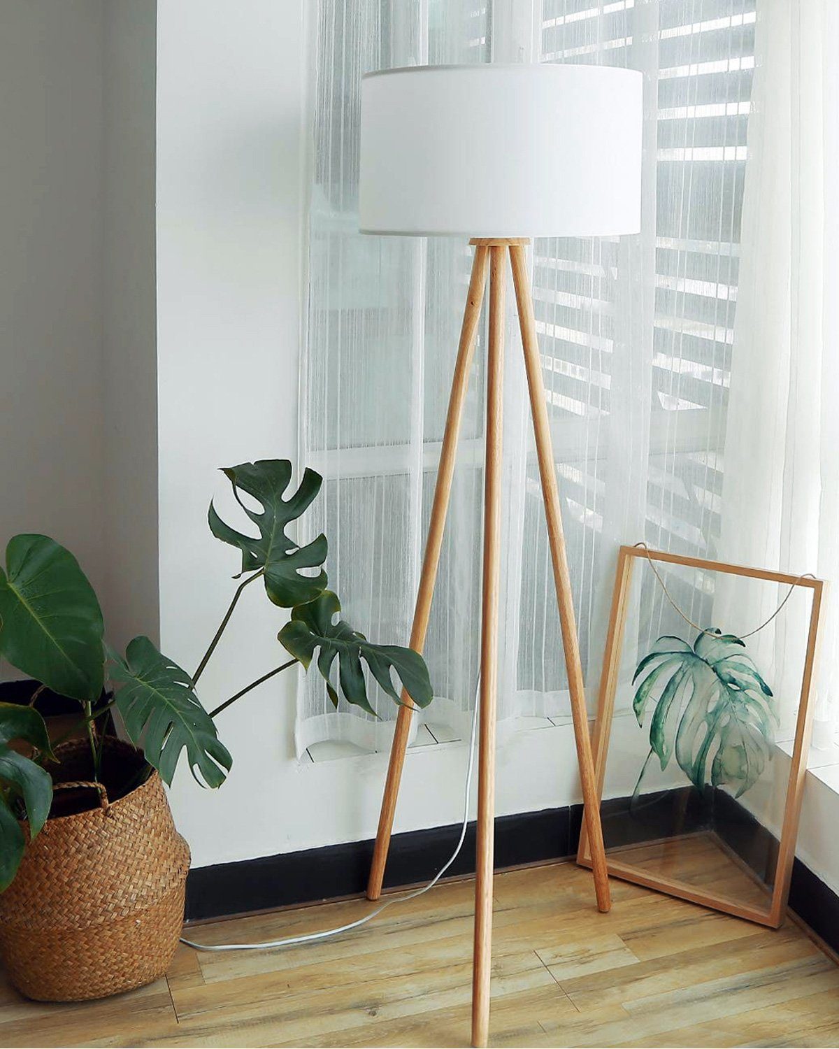 Tomons LED Stehlampe wohnzimmer Stehleuchte Stativ aus Holz, E27, mit 8W LE günstig online kaufen