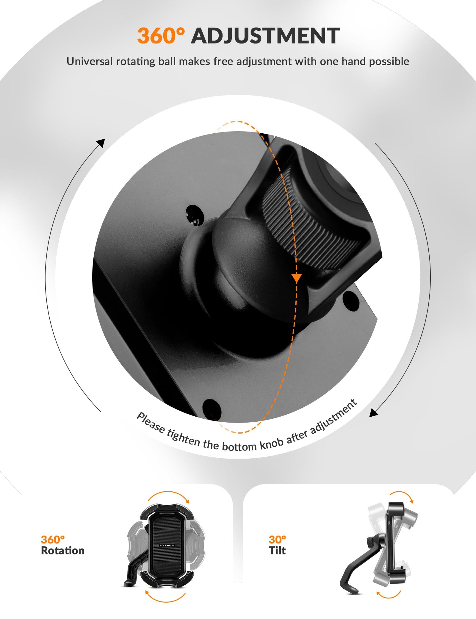 ROCKBROS Handy-Halterung Handyhalterung 360° Drehbar Universal Handy Halterung, (bis 7 Zoll, Fahrrad Handyhalter Motorrad für 4,7-7,0 Zoll Smartphone) – Bild 5 von 5