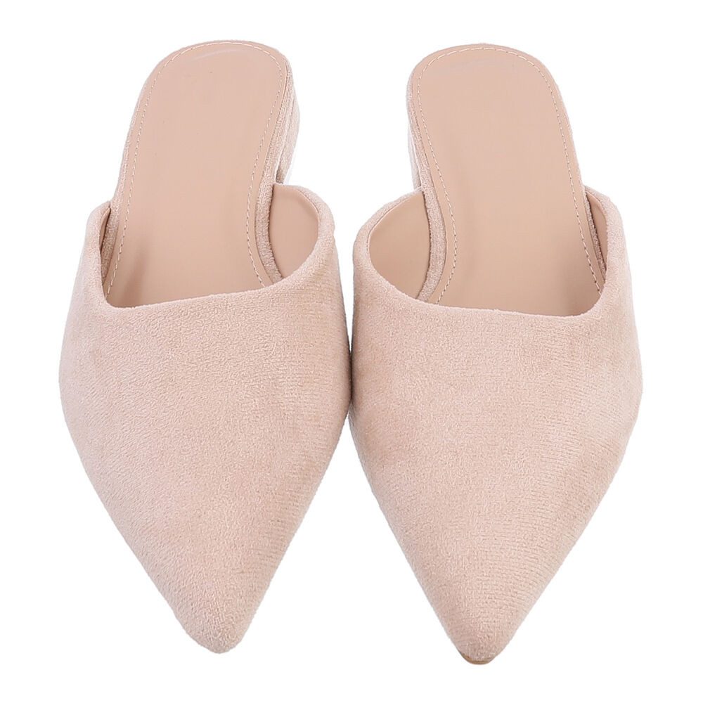 Ital-Design Elegante Slipper aus Wildlederimitat für Damen Pantolette (89372417) Blockabsatz Pantoletten in Beige