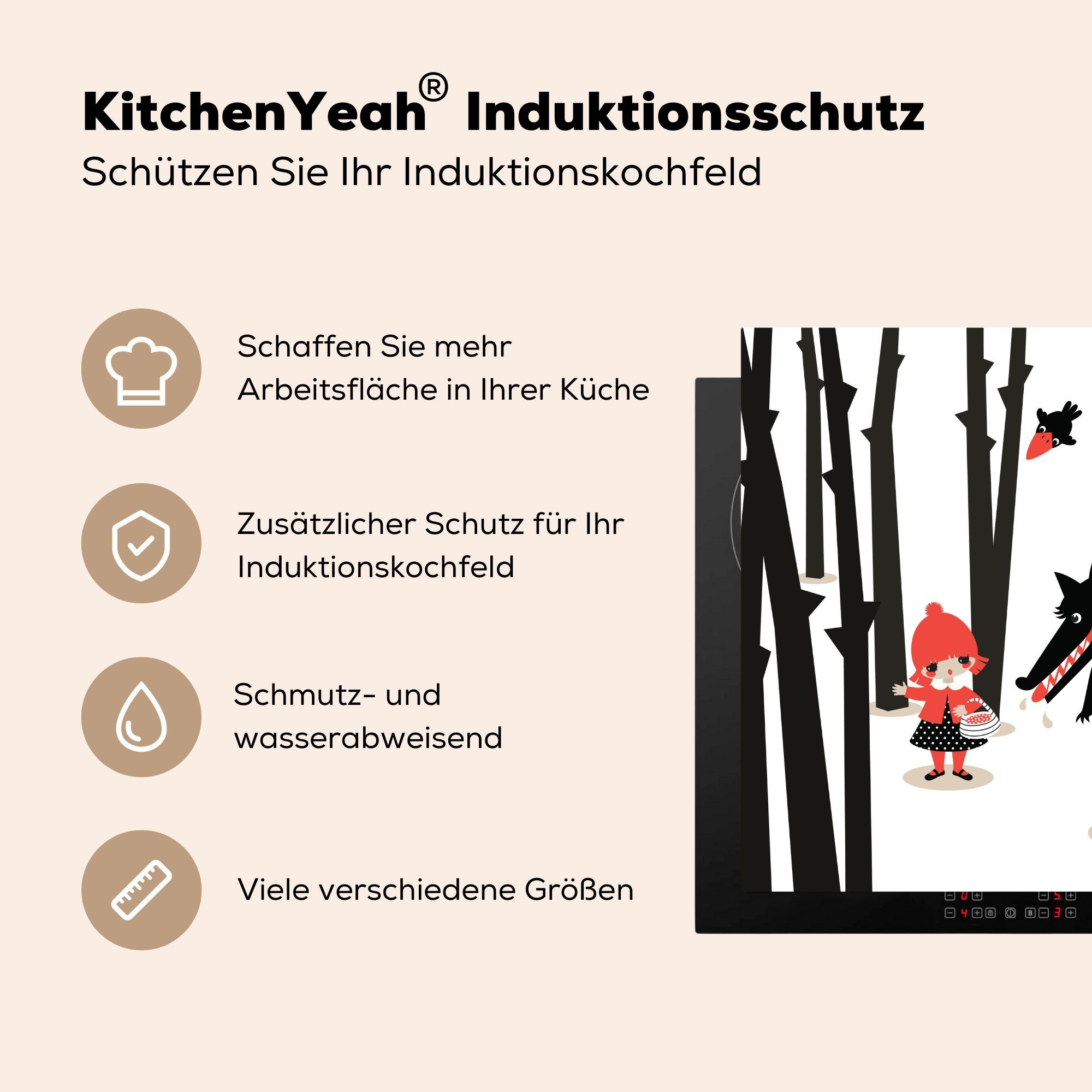 cm, für Wolf Wald, Rotkäppchen MuchoWow Herdblende-/Abdeckplatte Arbeitsplatte Vinyl, - Ceranfeldabdeckung, (1 - küche 78x78 tlg),