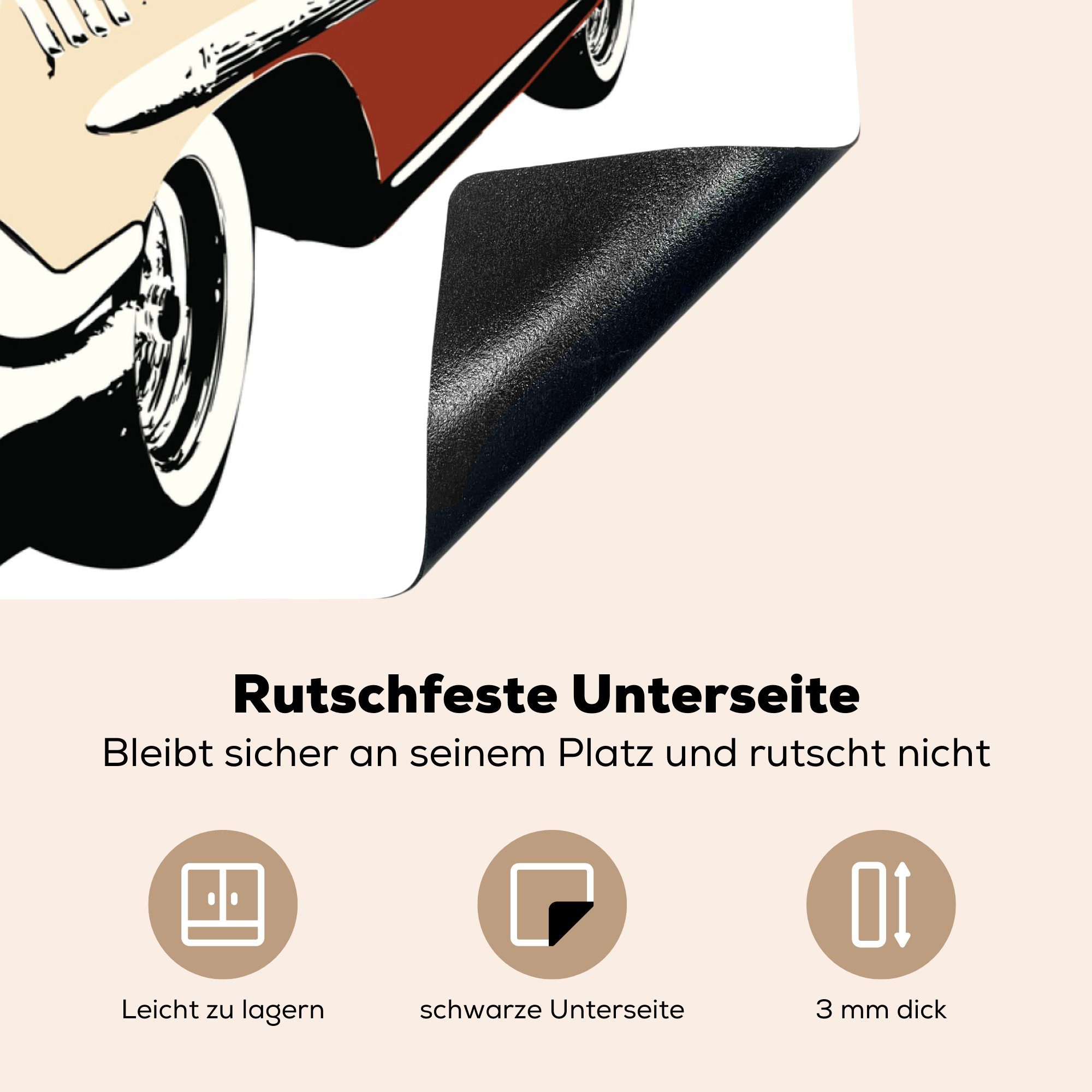 küche (1 Herdblende-/Abdeckplatte eines in Arbeitsplatte für 78x78 Vinyl, einer Stadt, MuchoWow Ceranfeldabdeckung, Illustration cm, tlg), Oldtimers