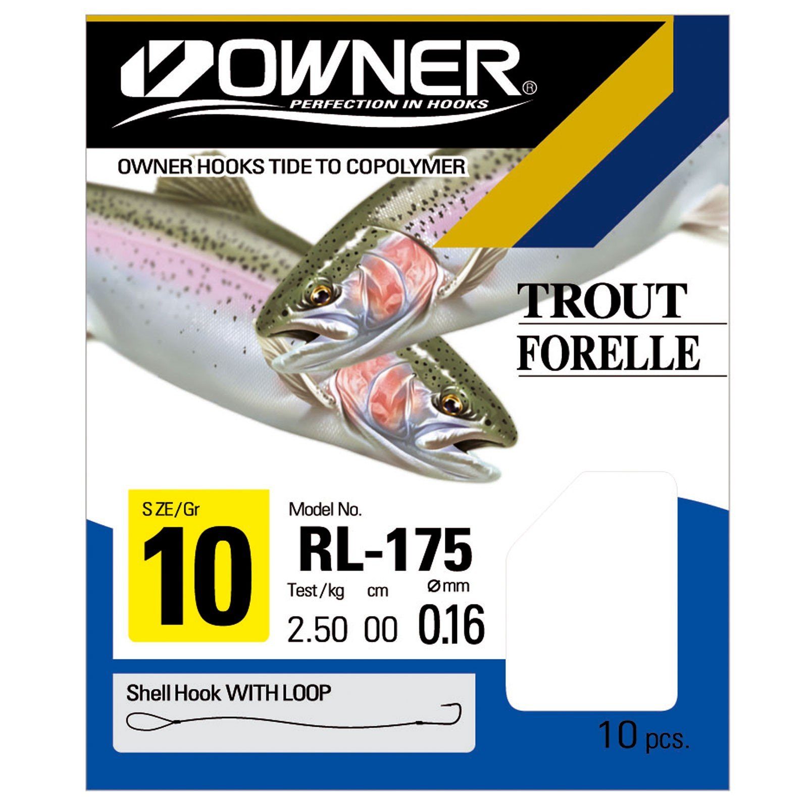 Owner Hooks Forellenhaken, Owner Forelle blau 150cm gebundene Haken Gr.10