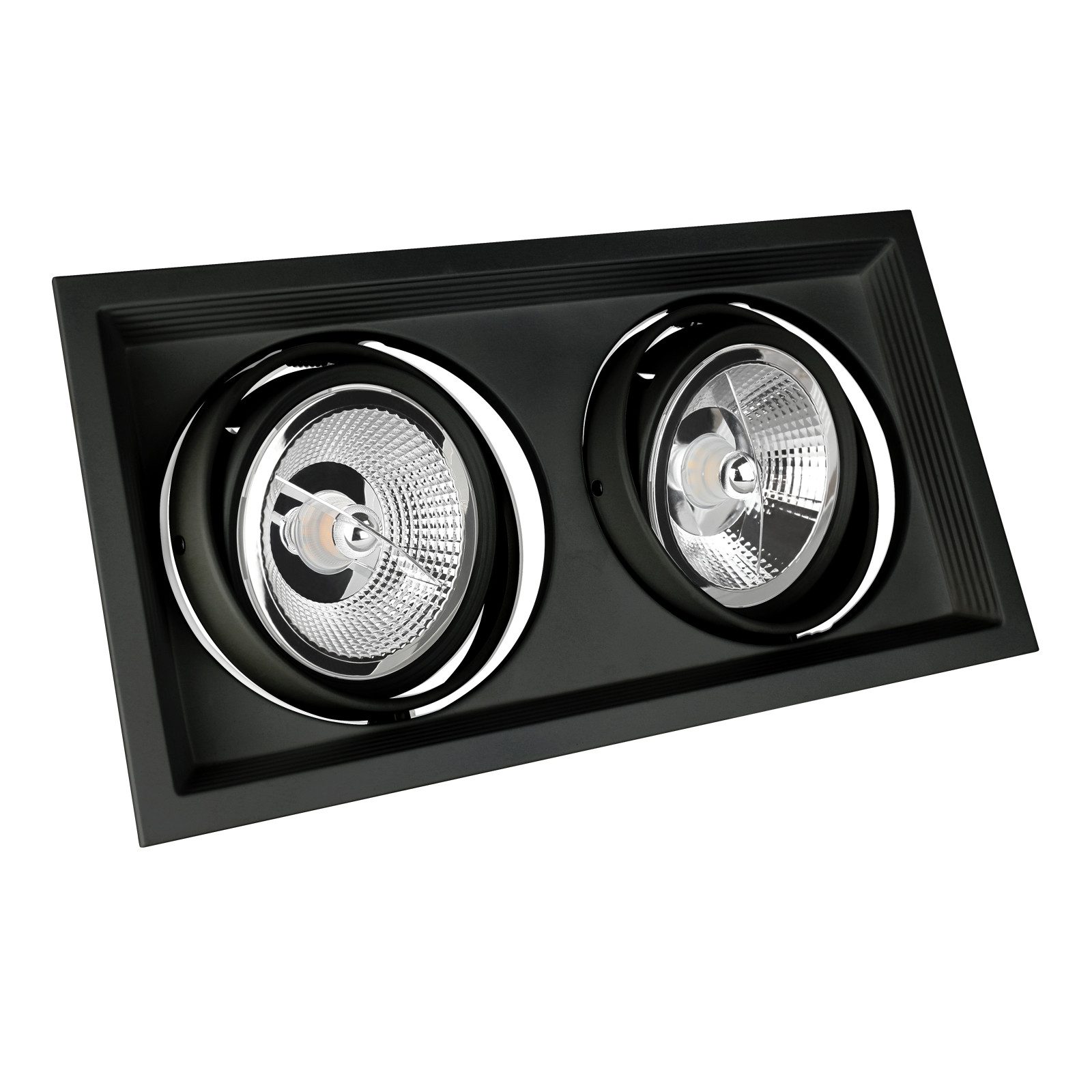 Spectrum LED Einbaustrahler LED GU10 AR111 2fach Einbaustrahler 2x 25W schwenkbar schwarz eckig, Kein Leuchtmittel enthalten, Schwenkbar
