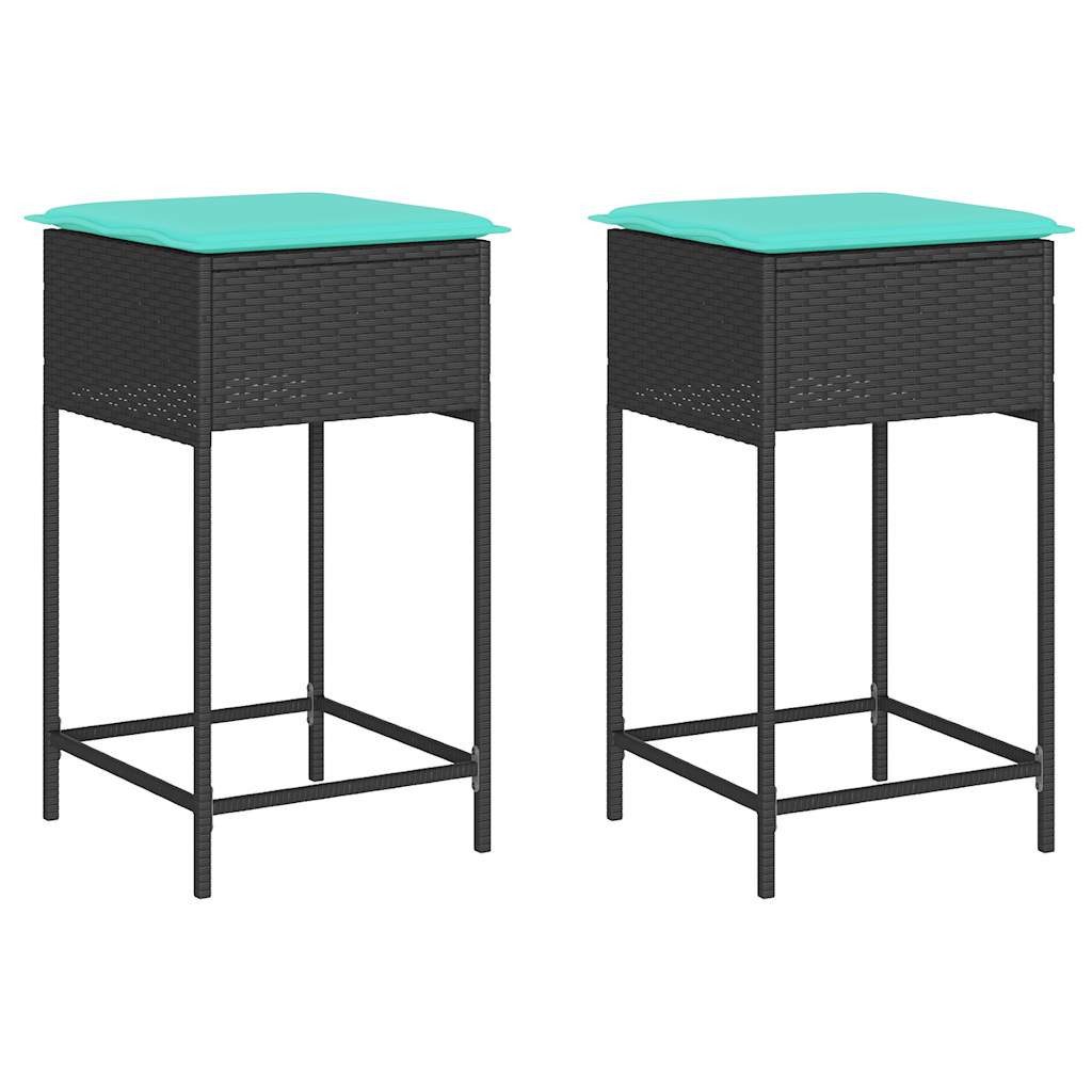 vidaXL Gartenstuhl Garten-Barhocker mit Kissen 2 Stk. Schwarz Poly Rattan (1 St)