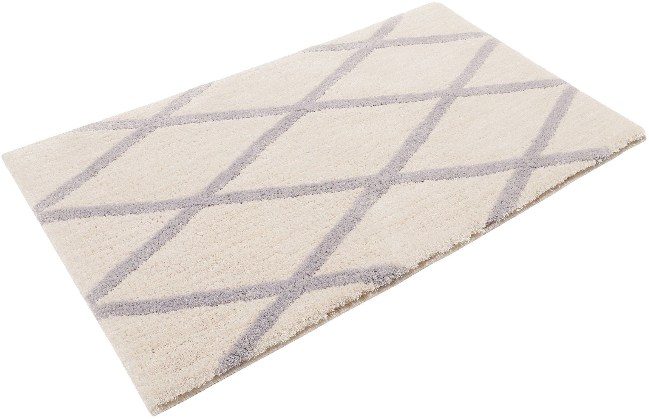 Homie Living Badematte San Bosa, Höhe 20 mm, rutschhemmend beschichtet, schnell trocknend, fußbodenheizungsgeeignet, Polyester, rechteckig, Badteppich, modernes Rauten Design, waschbar, Badezimmerteppich