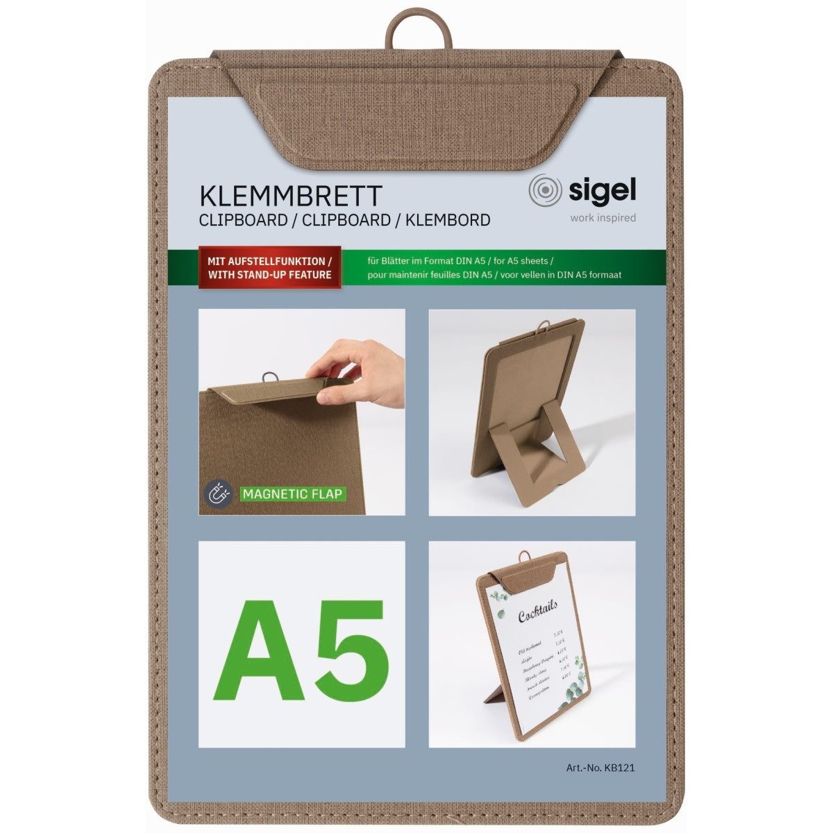Sigel Schreibmappe Speisekarten-Klemmbrett für DIN A5 Kunststoff beige