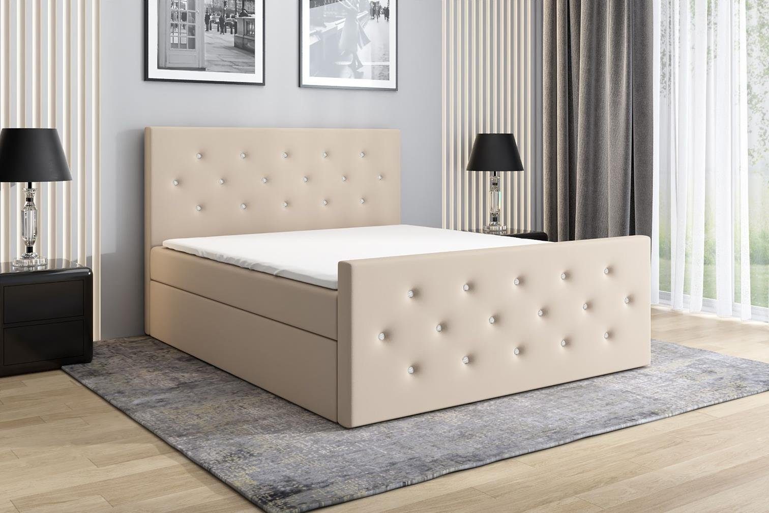 A&J MöbelLand GmbH Boxspringbett REINN mit Kristallknöpfen verziert. Beige 04