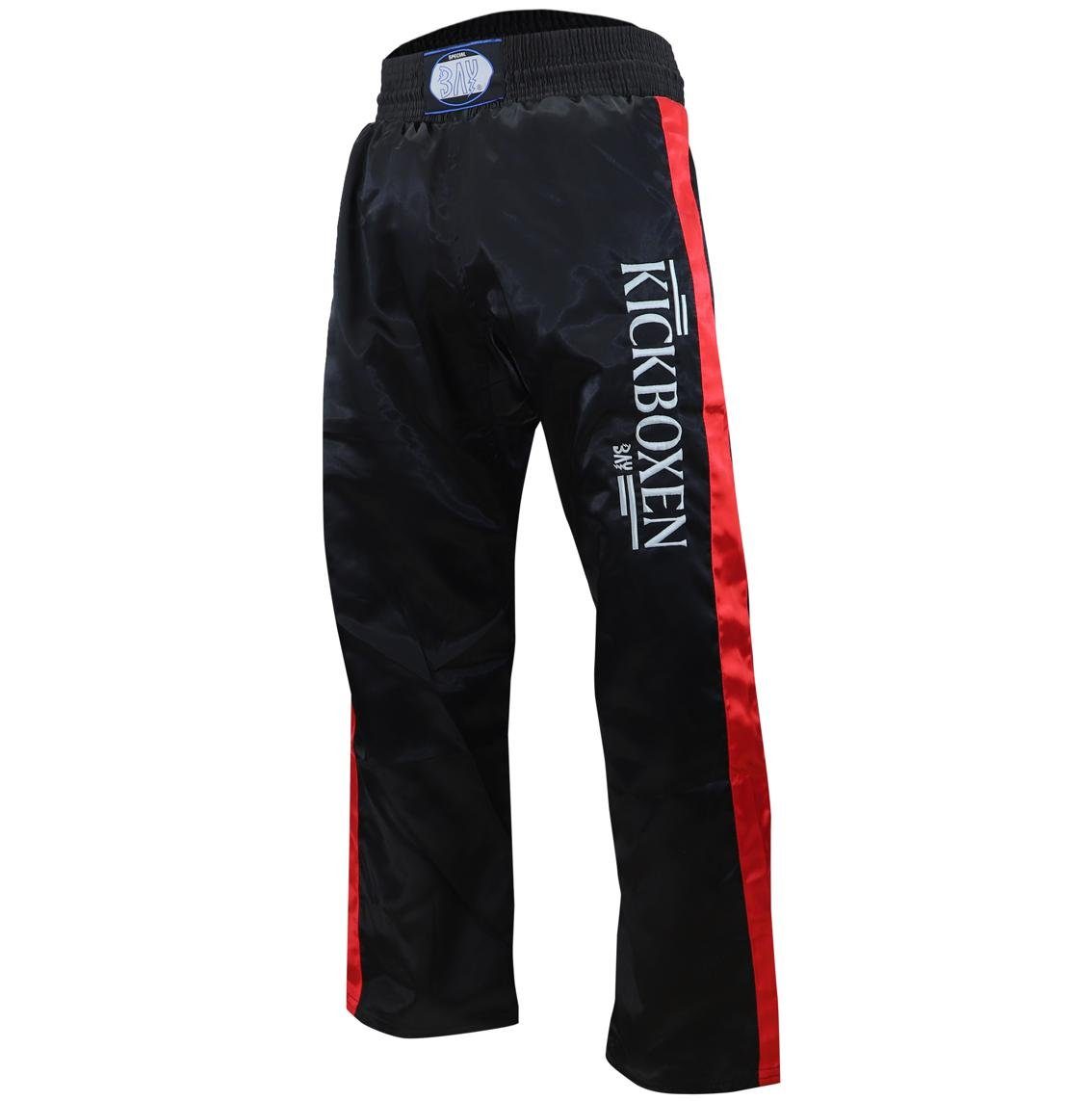 BAY-Sports Sporthose Stick Kickboxhose Hose Short Kickboxen Kampfsport schwarz rot Kampfsporthose Kinder und Erwachsene