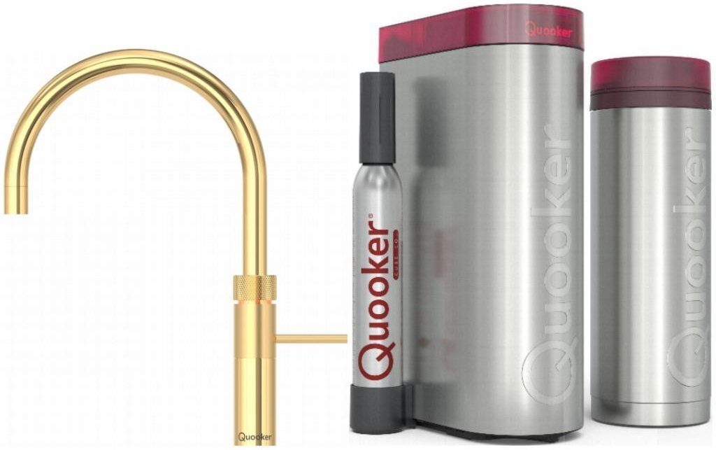 QUOOKER Küchenarmatur QUOOKER FUSION ROUND Gold VAQ PRO3 mit CUBE 2 (3FRGLDCUBE) (2-St) 100°C Kochendwasserhahn mit Trinkwassersystem