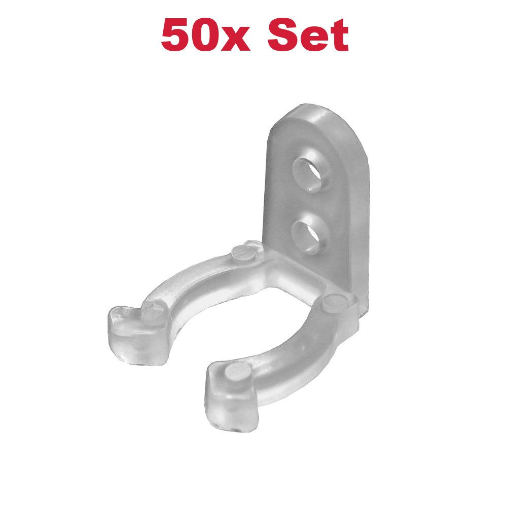 Trade-Shop LED-Lichterschlauch 50x/100x/200x Montageclips für Kabel Stromkabel TV PC Telefon Internet, inkl. 2,9mm Montagelöcher / Passend für 10mm bis 13mm Lichterschläuche