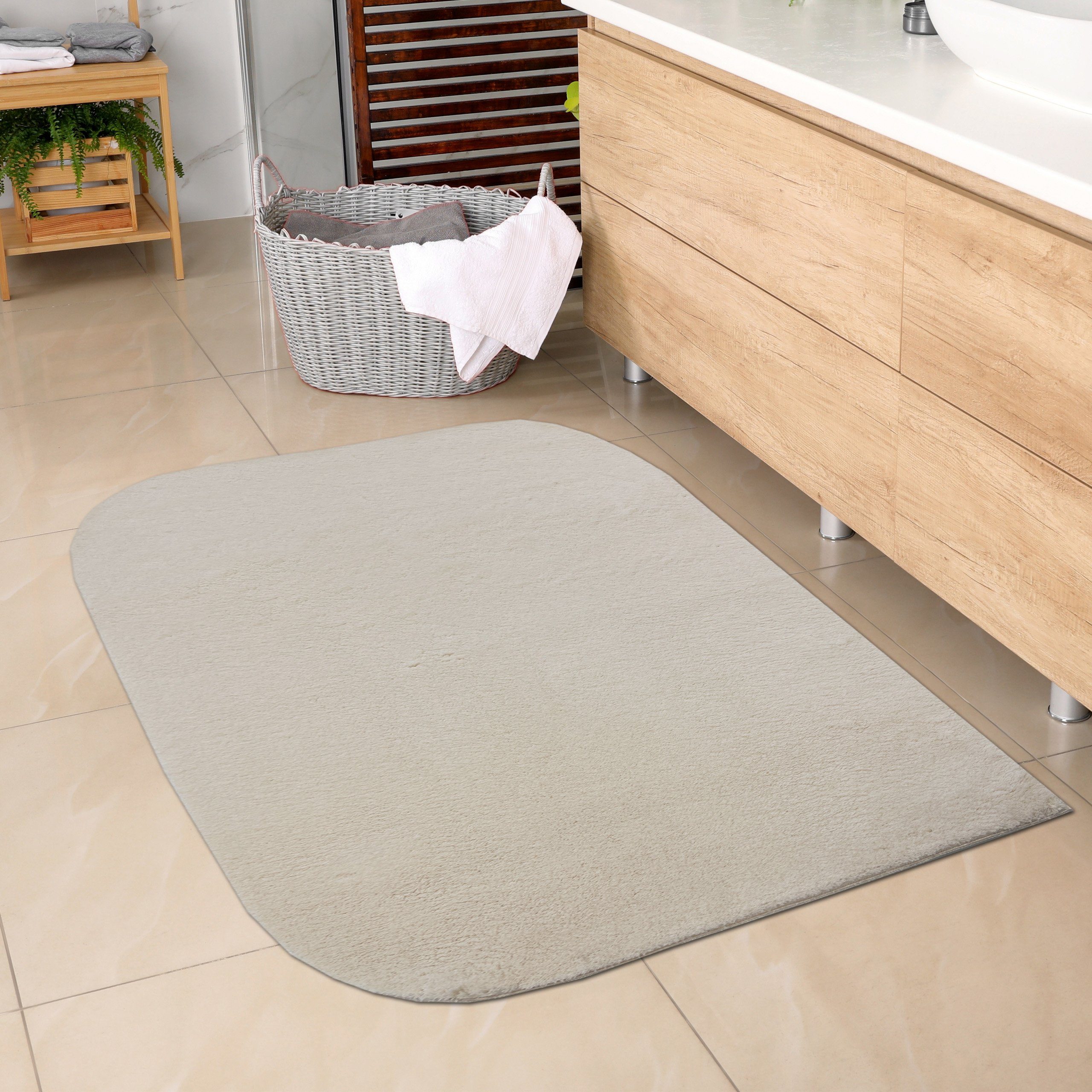 Teppich Badezimmer Teppich mit abgerundeten rechteckig, Carpetia, 16 in mm Ecken, beige, waschbar, Höhe