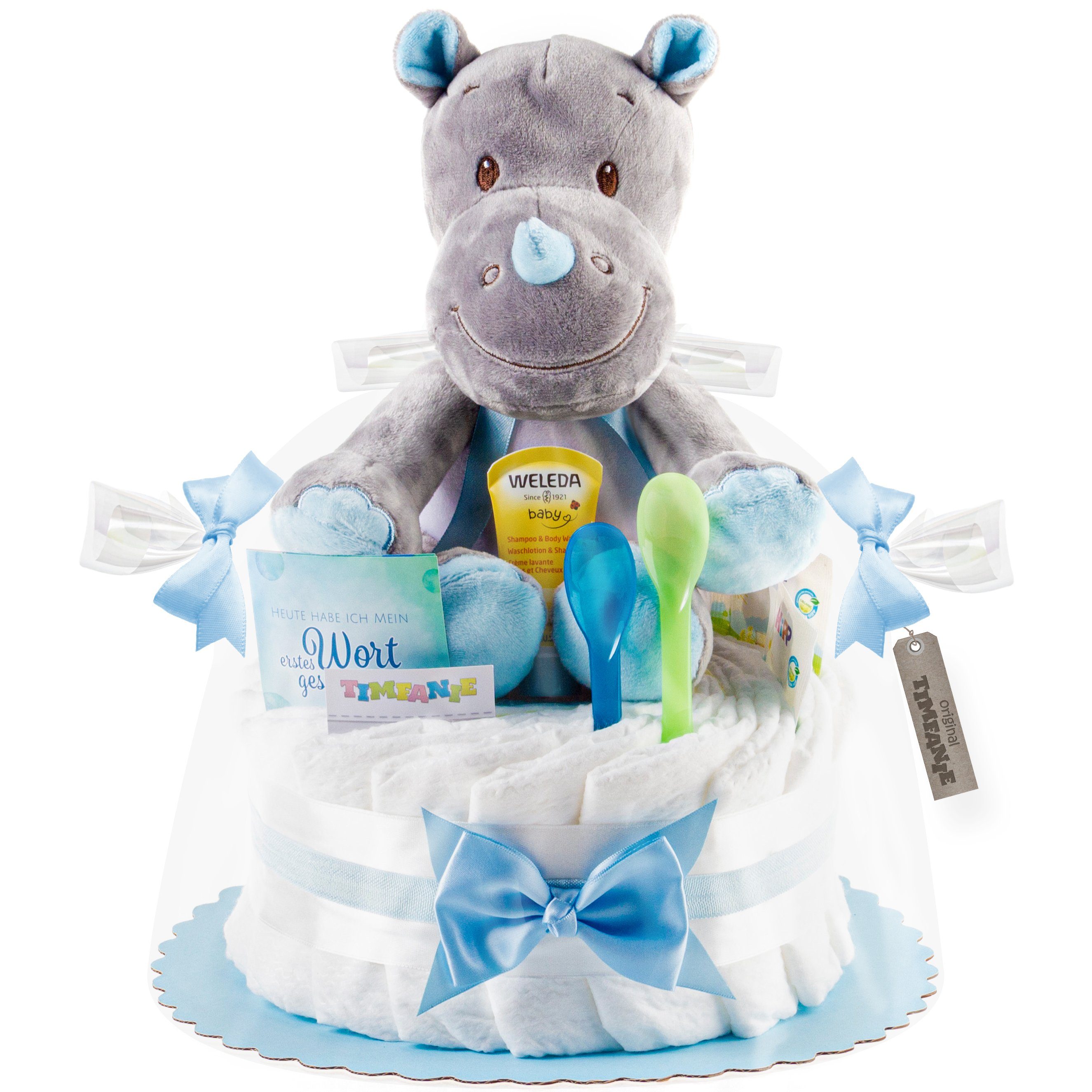 Timfanie Neugeborenen-Geschenkset Windeltorte, Nashorn, blau, (blau, 28-tlg)