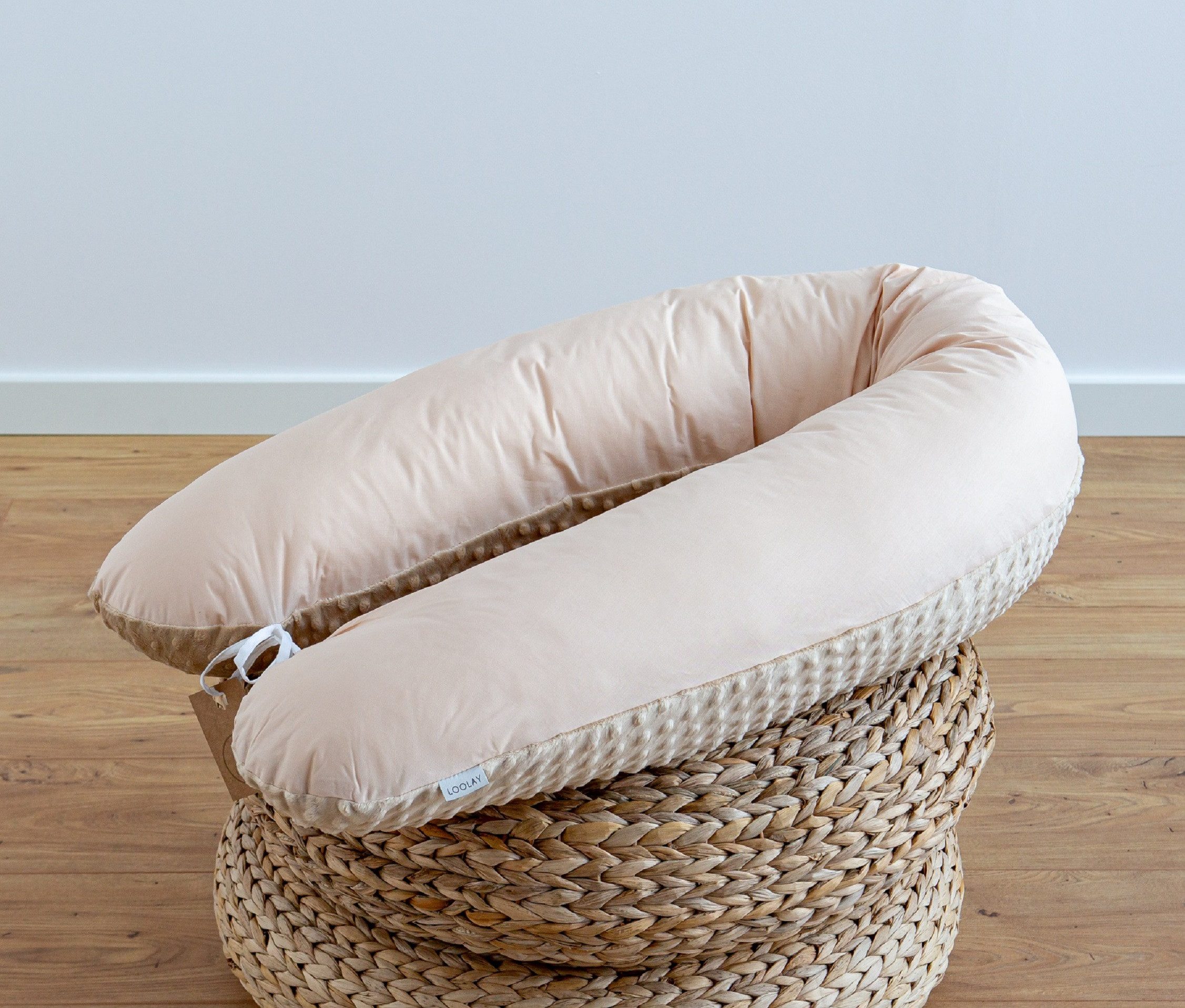 Loolay Seitenschläferkissen BEIGE Baumwolle/ MINKY Schwangerschaftskissen Stillkissen M/L o. L/XL, WEICH oder EPS Kügelchen Füllung; 170 oder 190 cm SIZE-Standard, Stillkissen + Kissenbezug abnehmbar mit Reißverschluss!, LOOLAY® 100% Europäische Stoffe und Kleinserien-Nähen! TOP Geschenk!