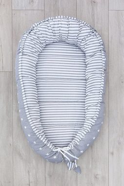 Loolay Bettnestchen Grau Baumwolle BABYNEST Babykokon Neugeborene Babyaustattung SET, (Kuschelnest Reisebett SOLO/ o. im Geschenk SETS, 1-tlg., 100% BAUMWOLLE Sterne/ Streifenmuster GRAU Nestchen von LOOLAY), 100% Europäische Stoffe und Kleinserien-Nähen !