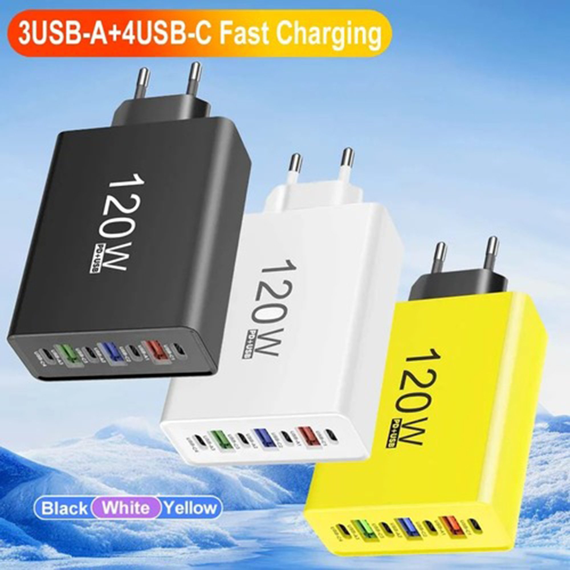 Fyrove USB-Ladegerät, Mehrfachladegerät, Schnellladegerät Batterie-Ladegerät (Spar-Set, 6 Anschlüsse (3 USB-C + 3 USB-A), Intelligente Ladefunktion)