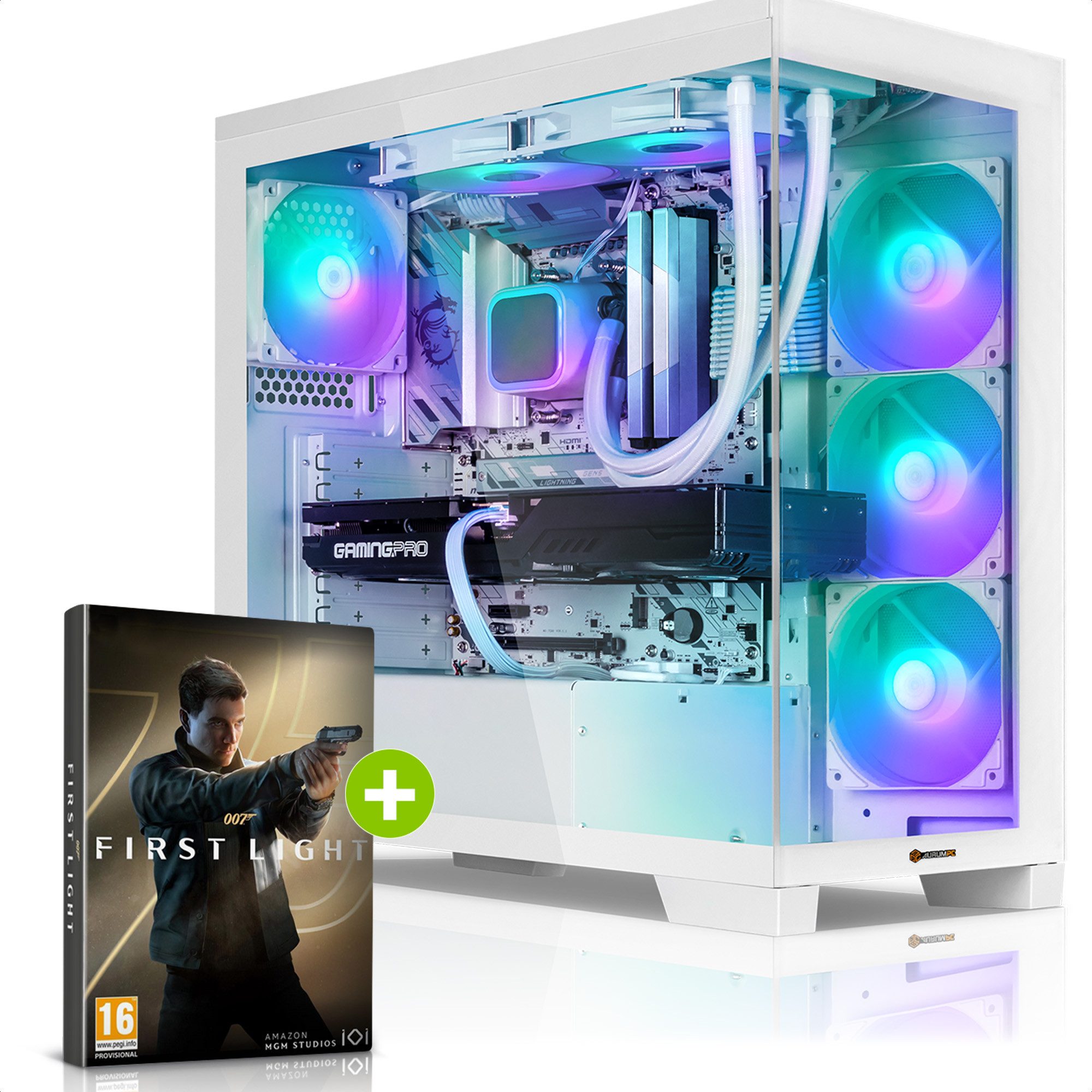 AurumPC Ultra 7 265KF mit RTX5080 16GB und 32GB DDR5 RAM White Edition Gaming-PC (Intel Core i7 265KF, GeForce RTX 5080, 32 GB RAM, 1000 GB SSD, Wasserkühlung, Windows 11, WLAN)