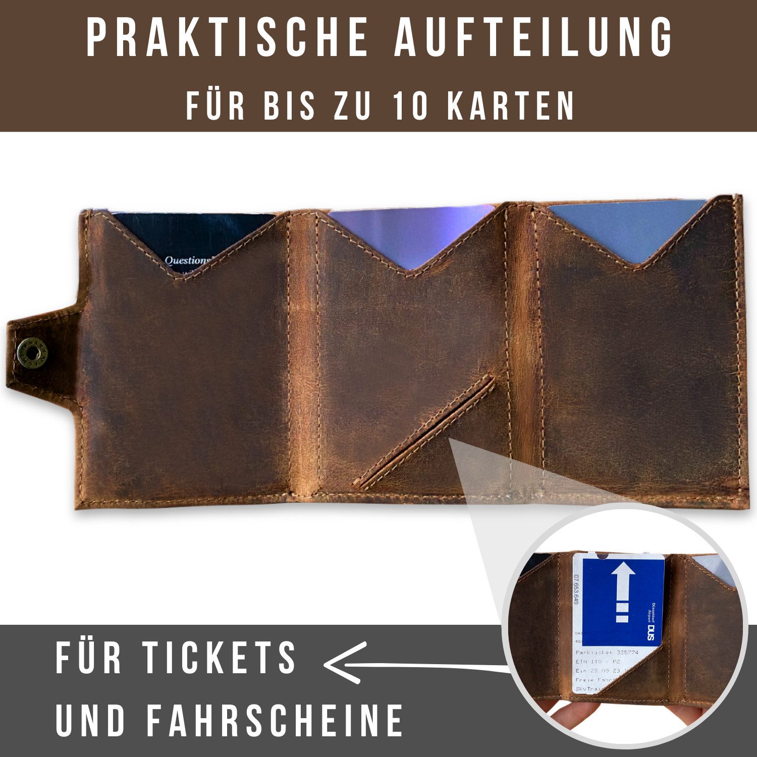 Frentree Mini Geldbörse Herren echtem Leder Slim Wallet mit Münzfach & RFID Schutz, 10 Karten und Bargeld, Kartenetui für unterwegs, Portemonnaie klein