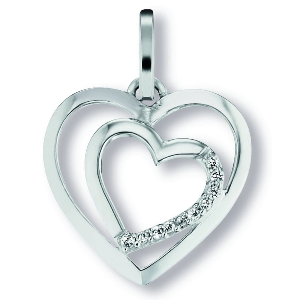 ONE ELEMENT Kette mit Anhänger Zirkonia Herz Herz Anhänger aus 925 Silber,  Schmuckset - Set mit verstellbarer Halskette, Breite : 14,50 mm - Höhe :  18,60 mm incl. Öse
